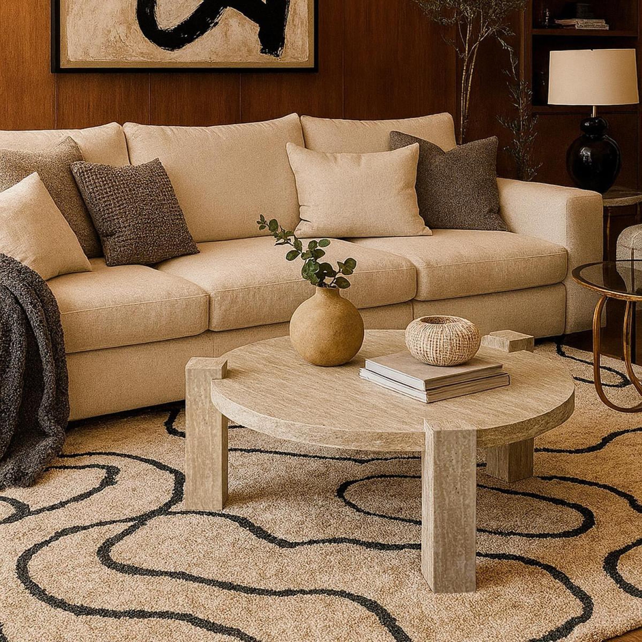 Voir la diapositive 5 : Paris Prix Table basse effet travertin  terry  84cm beige