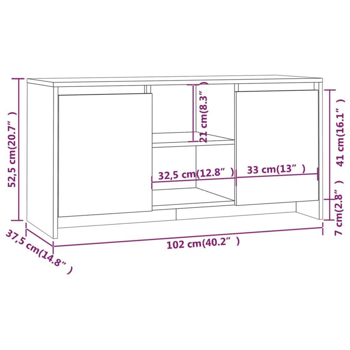 VIDAXL Meuble TV Blanc 102x37,5x52,5 cm Bois d'ingenierie