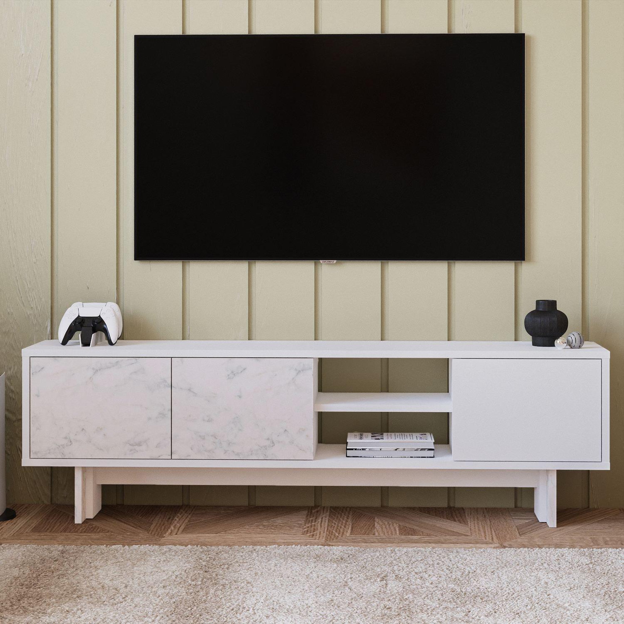 Voir la diapositive 2 : Habitat et Jardin Meuble tv en bois  ravello  - 150 x 30 x 45 cm - blanc