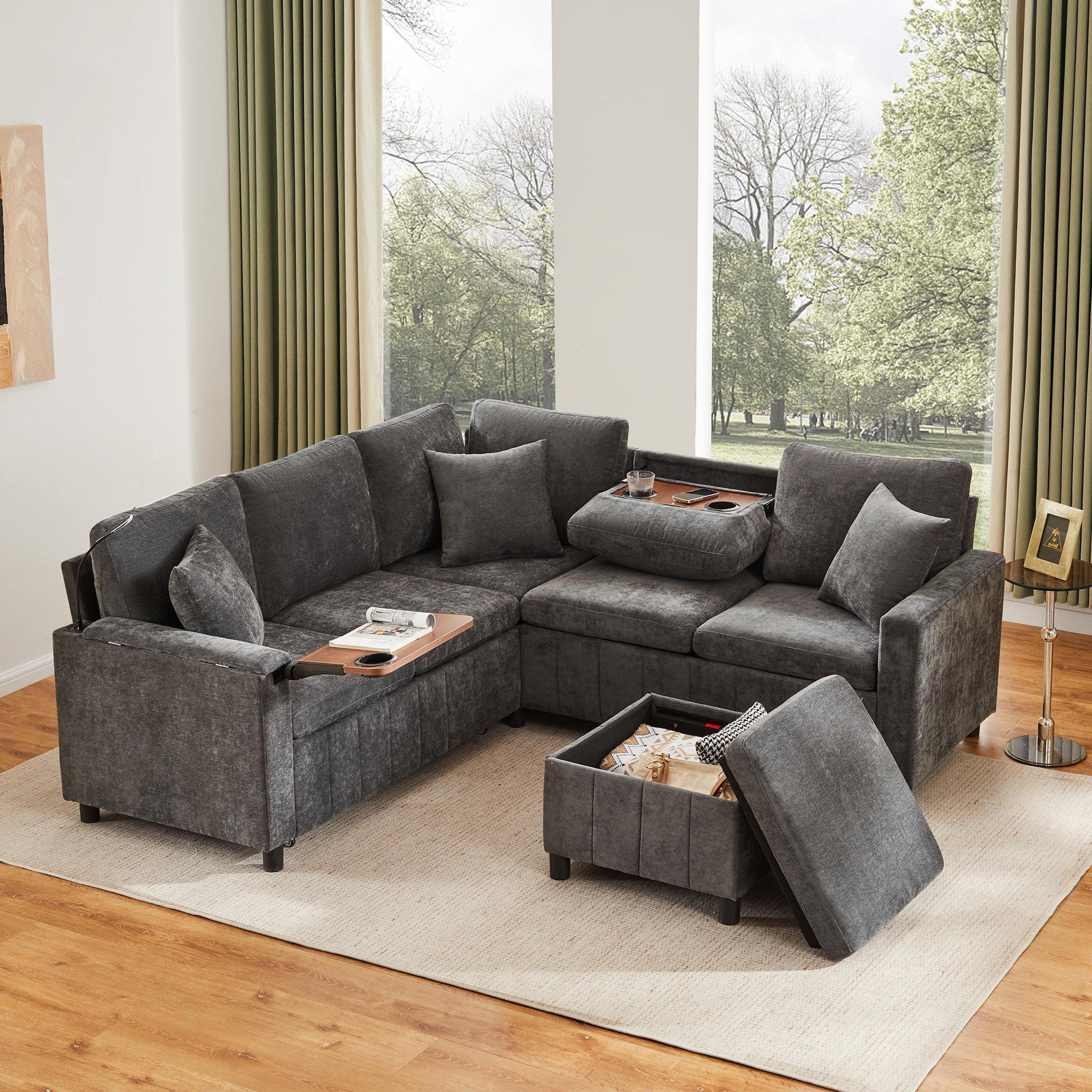Voir la diapositive 5 : MERAX Canapé d'angle droit fixe 4 places tissu