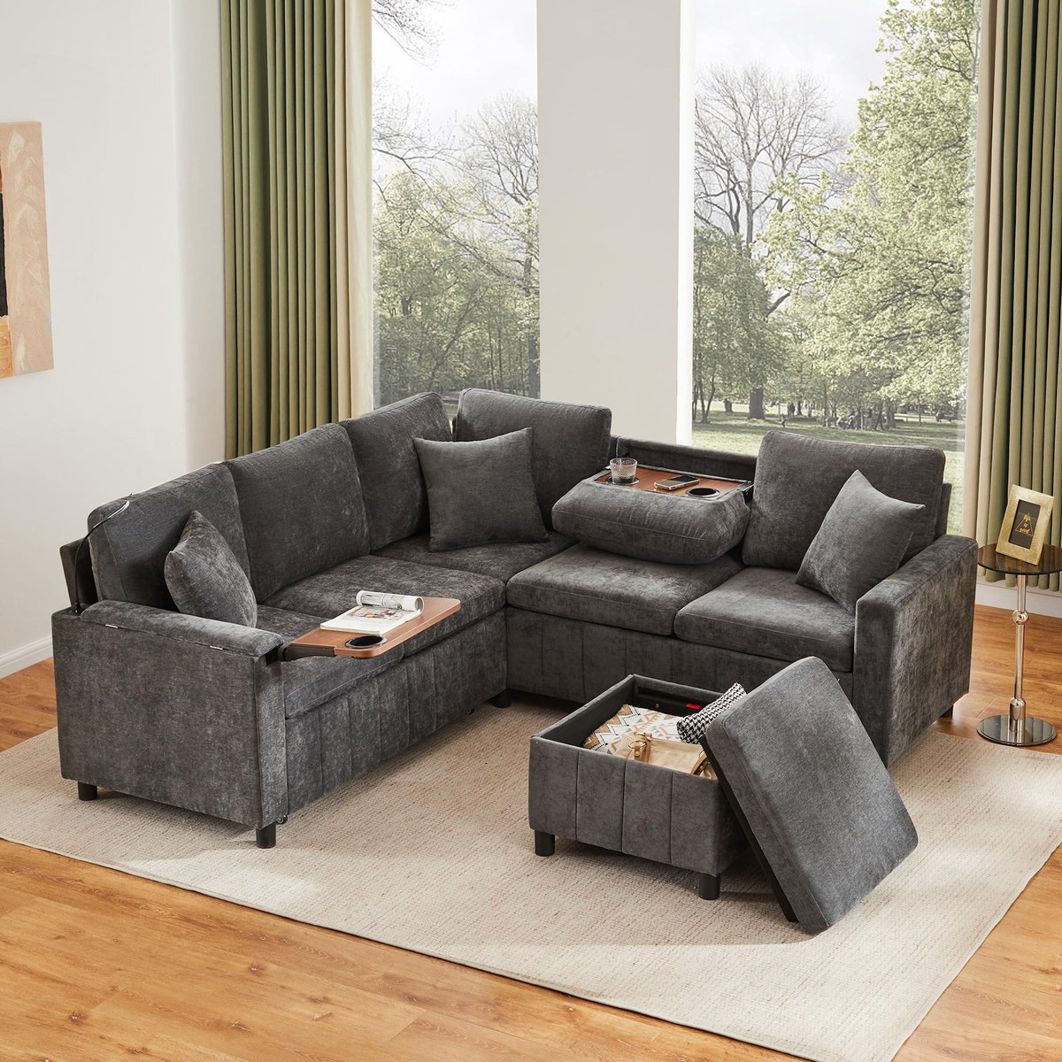 MERAX Canapé d'angle droit fixe 4 places tissu