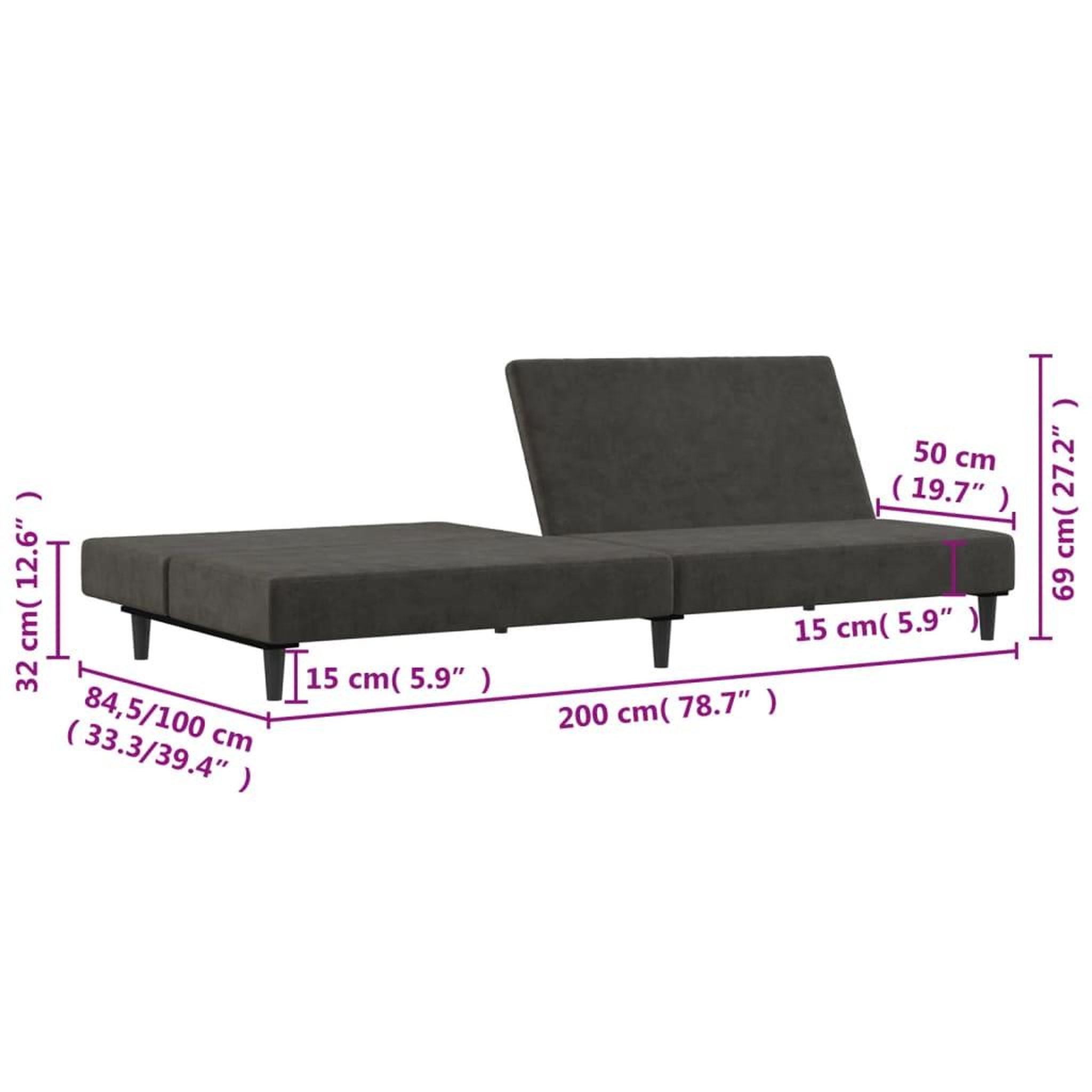 Voir la diapositive 6 : VIDAXL Canape-lit a 2 places gris fonce velours