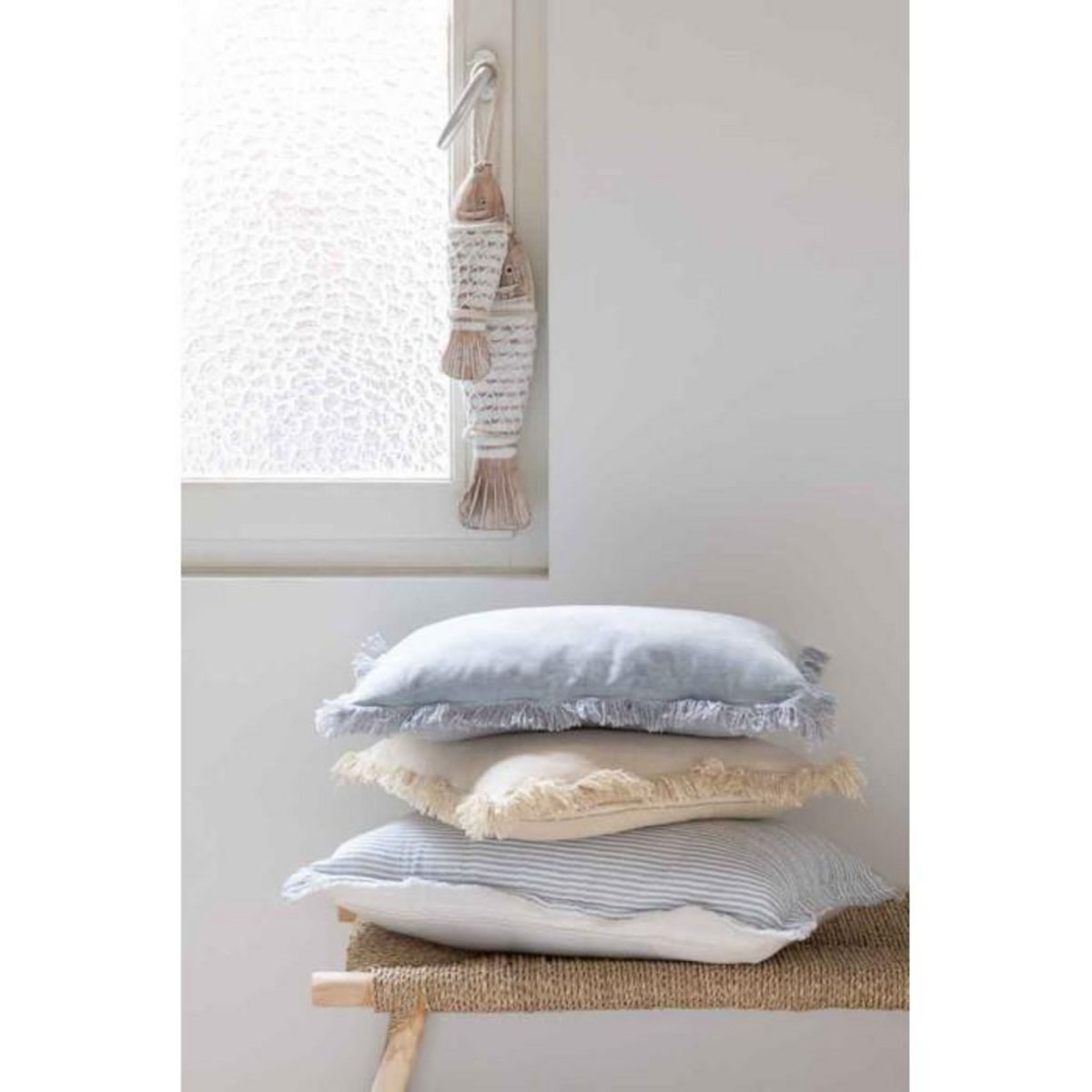 Paris Prix Coussin Déco  Franges Velours  45x45cm Beige