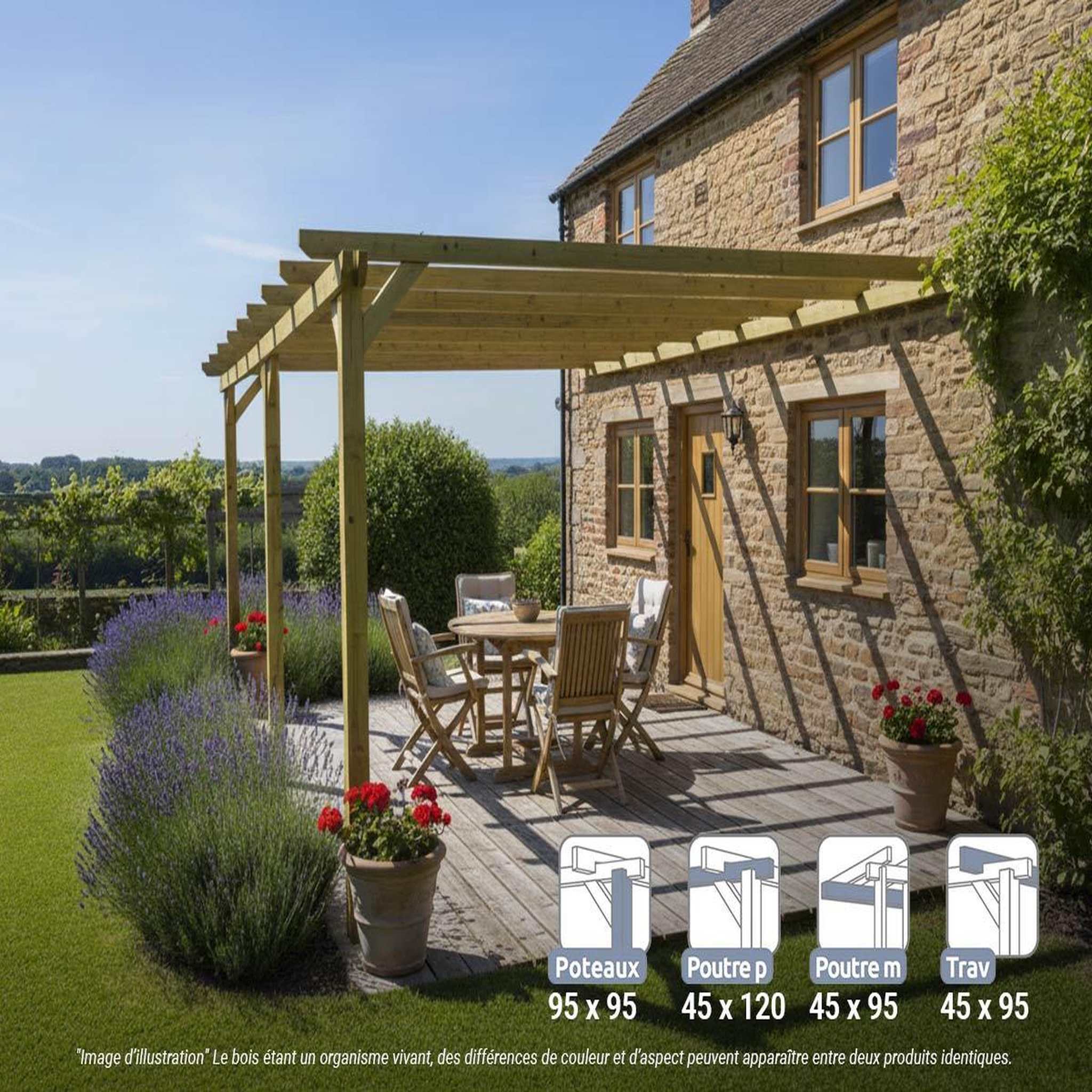 JARDIDECO Pergola adossée en bois massif saint-denis 600 x 420 cm - maderland