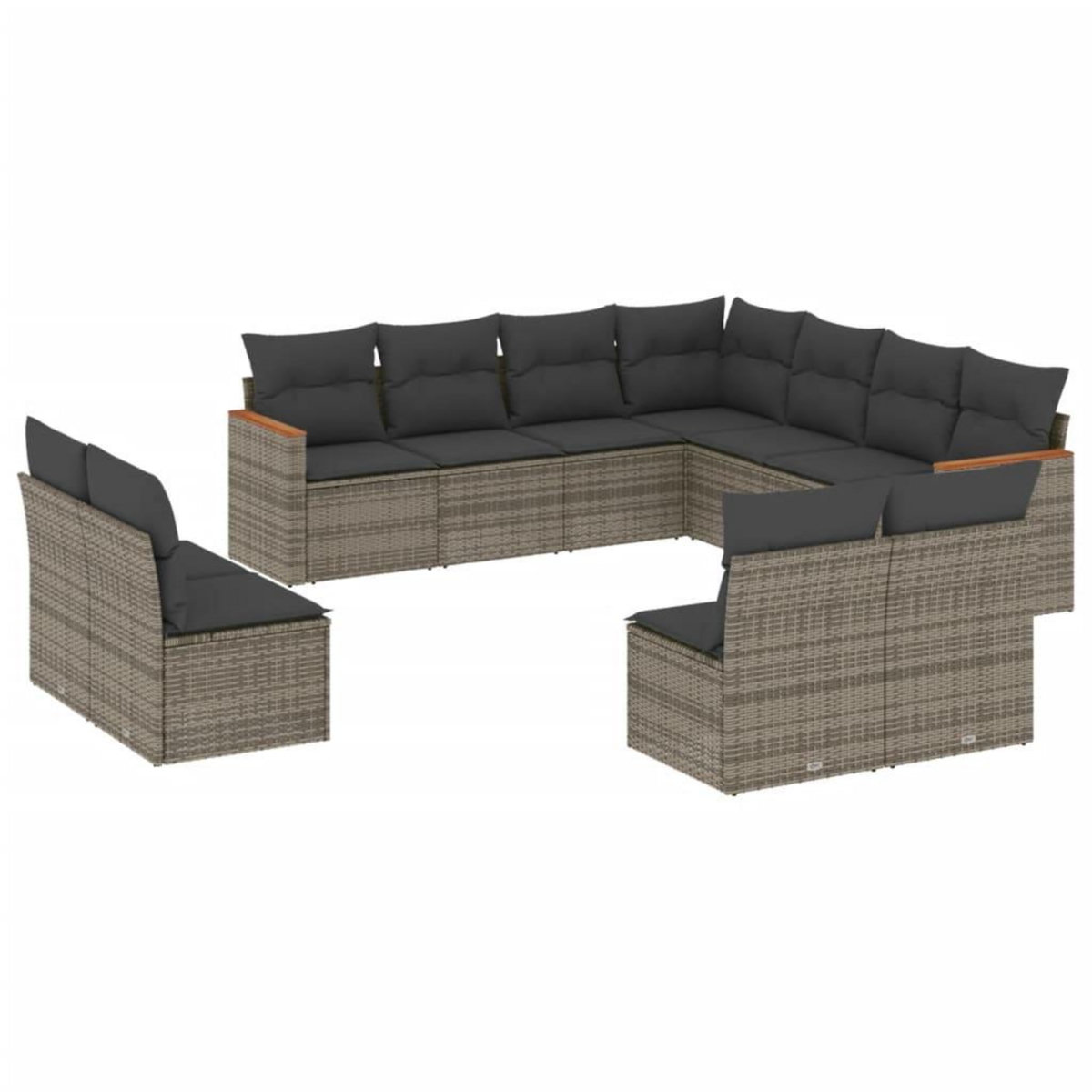 VIDAXL Salon de jardin 11 pcs avec coussins gris resine tressee