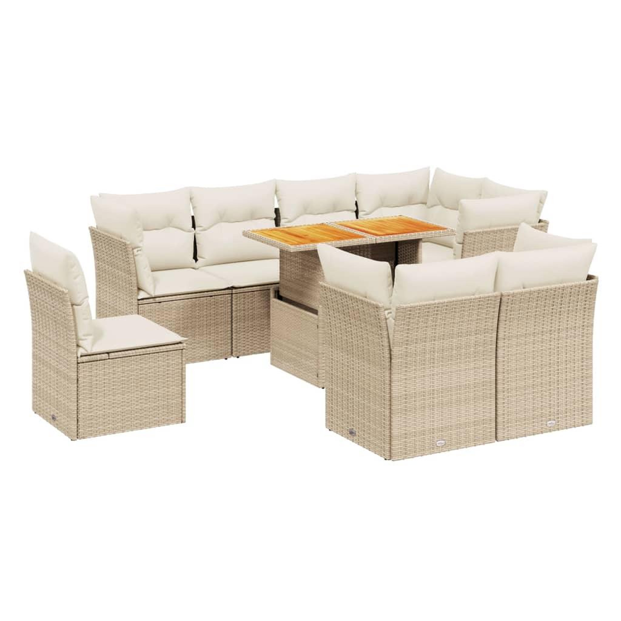 Voir la diapositive 2 : VIDAXL Salon de jardin avec coussins 9 pcs beige resine tressee