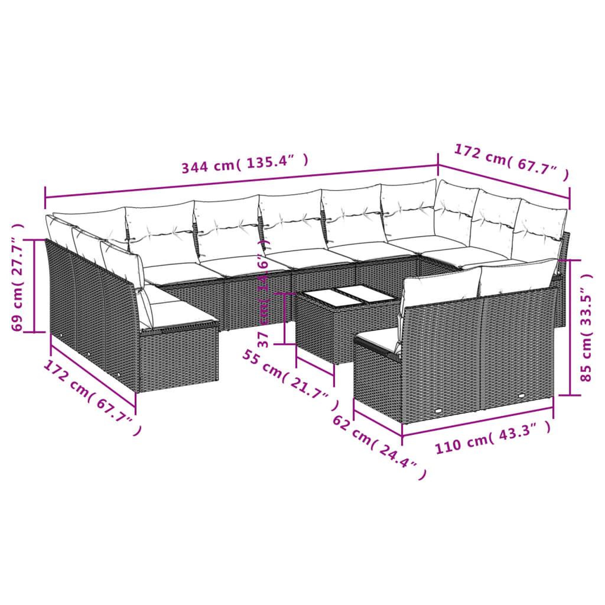 Voir la diapositive 4 : VIDAXL Salon de jardin avec coussins 13 pcs noir resine tressee
