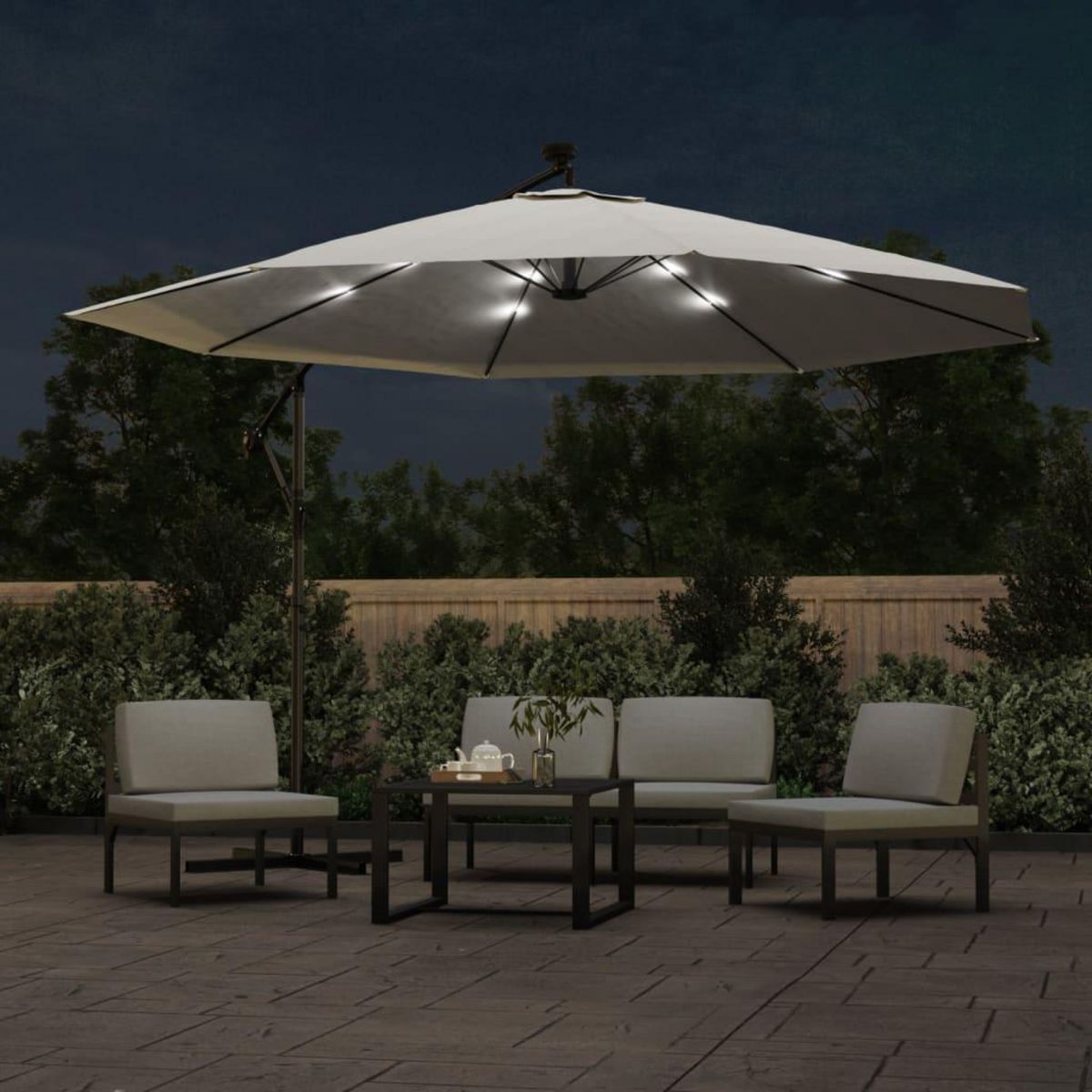 VIDAXL Parasol de jardin en porte-a-feux et lumieres LED mat en metal