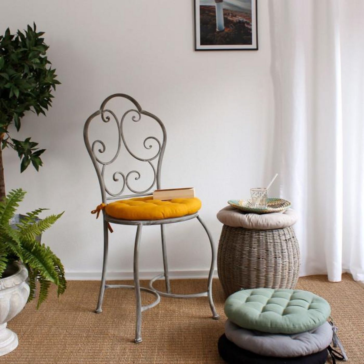 Paris Prix Galette de Chaise Piquée Uni  Panama  38cm Vert Argile