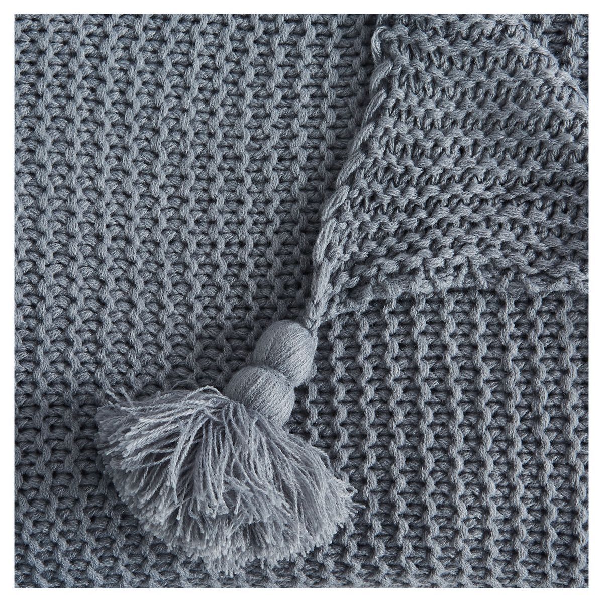 ACTUEL Plaid tricot uni en polyester finition pompons 400g/m² WINTER 