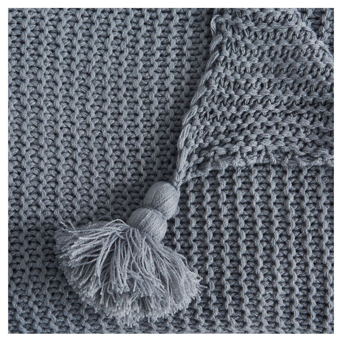 ACTUEL Plaid tricot uni en polyester finition pompons 400g/m² WINTER 