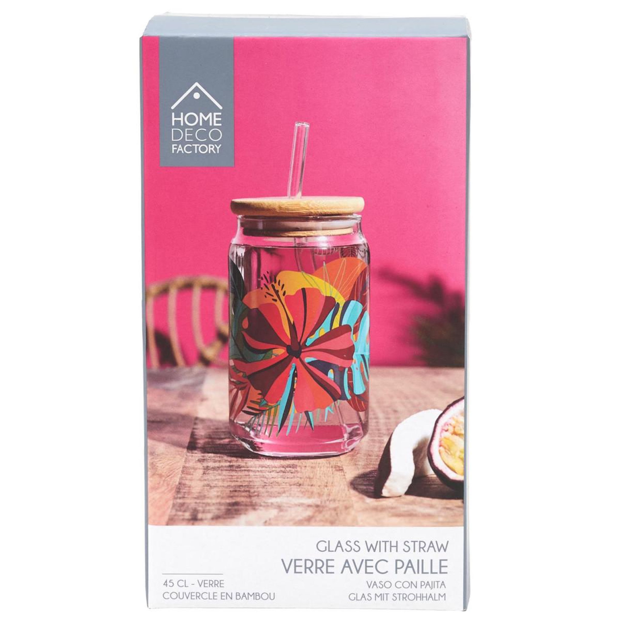 Voir la diapositive 4 : The Home Deco Factory Verre canette avec paille  paradis exotique  45cl multicolore