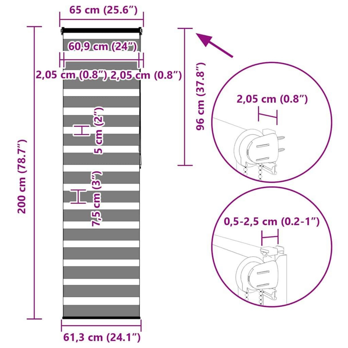 VIDAXL Store zebre marron 65x200 cm largeur du tissu 60,9 cm polyester