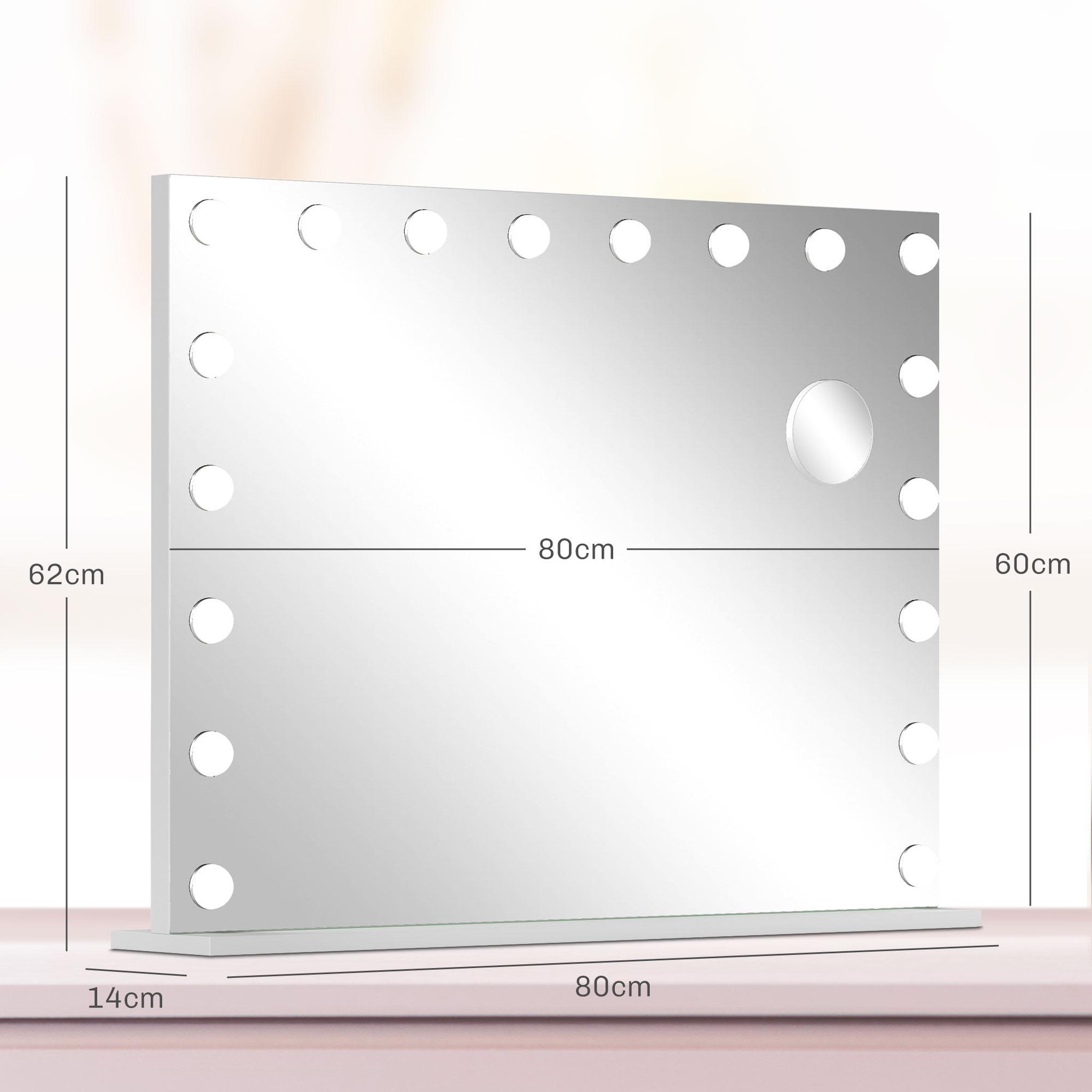 Voir la diapositive 3 : HOMCOM Miroir maquillage hollywood lumineux led intensité réglable grossissant charge usb support blanc