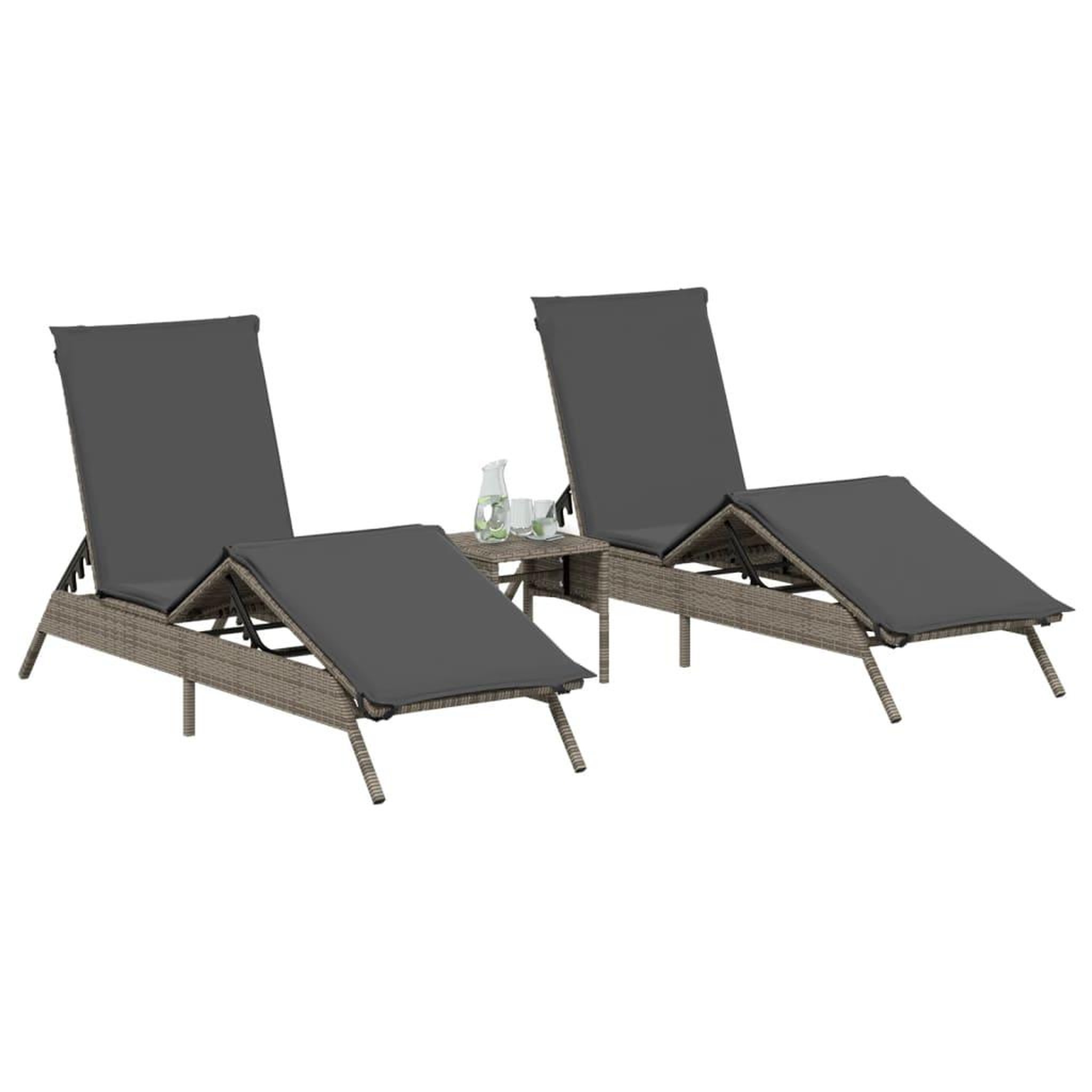 Voir la diapositive 3 : VIDAXL Chaises longues lot de 2 avec table gris resine tressee