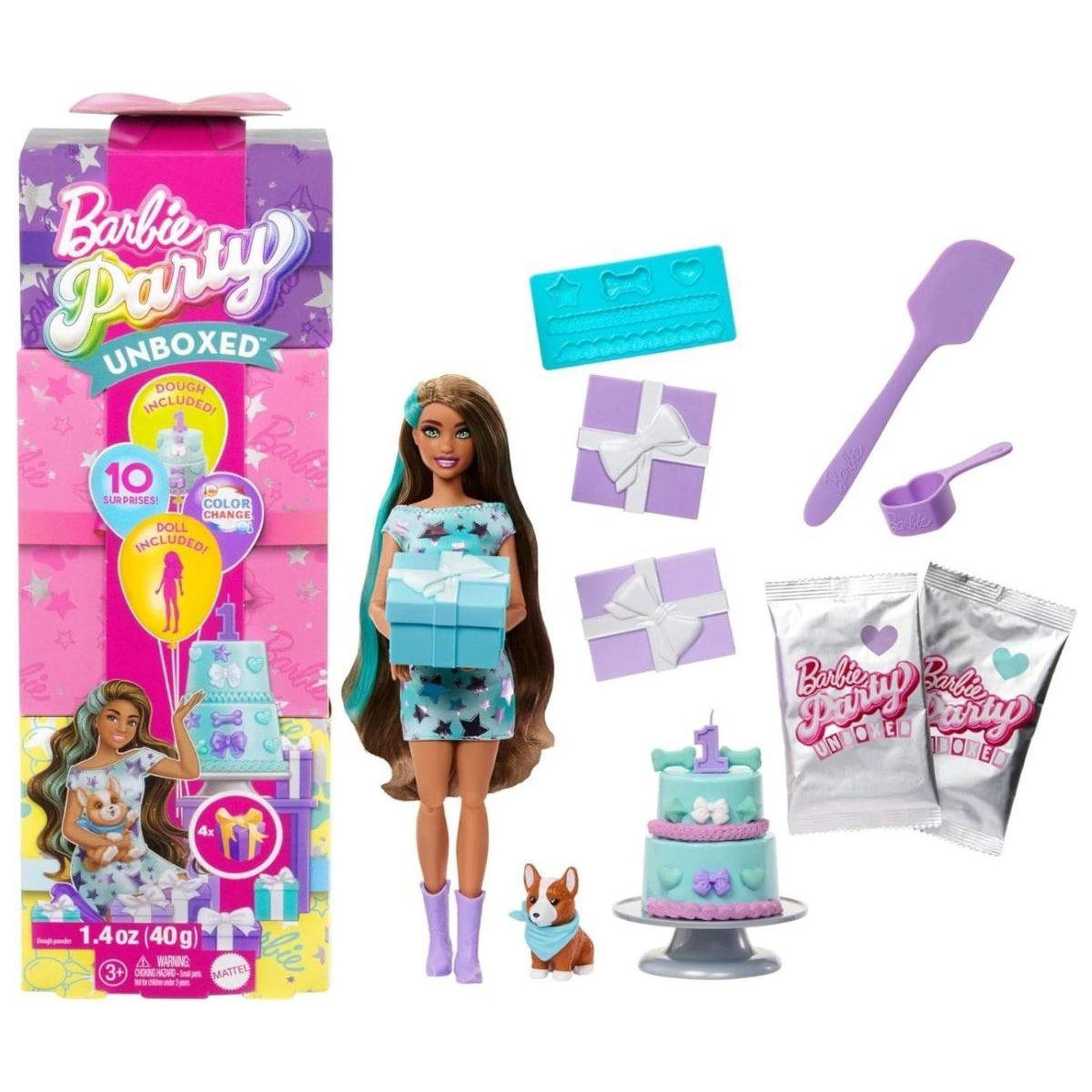 MATTEL Poupée barbie  jfg72 party unboxed - 10 surprises party stars