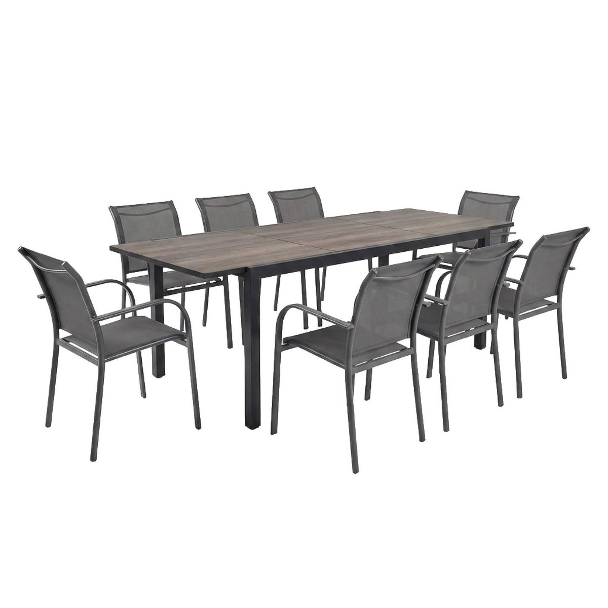 SWEEEK Table de jardin extensible aluminium effet bois + 8 assises anthracite - Nashville / Amara