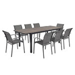 SWEEEK Table de jardin extensible aluminium effet bois + 8 assises anthracite - Nashville / Amara