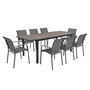 Voir la diapositive 1 : SWEEEK Table de jardin extensible aluminium effet bois + 8 assises anthracite - Nashville / Amara