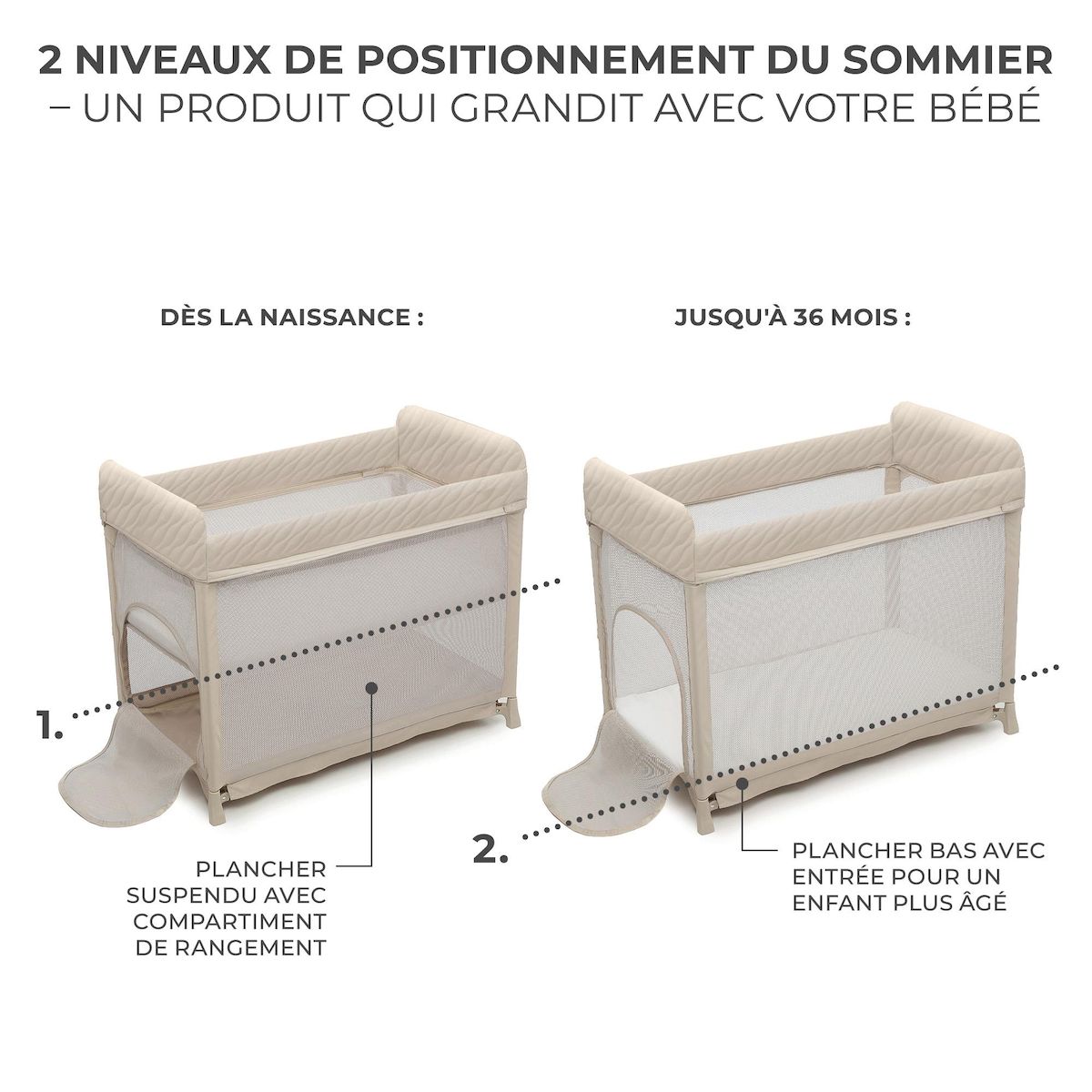 KINDERKRAFT Lit parapluie pliable à deux niveaux