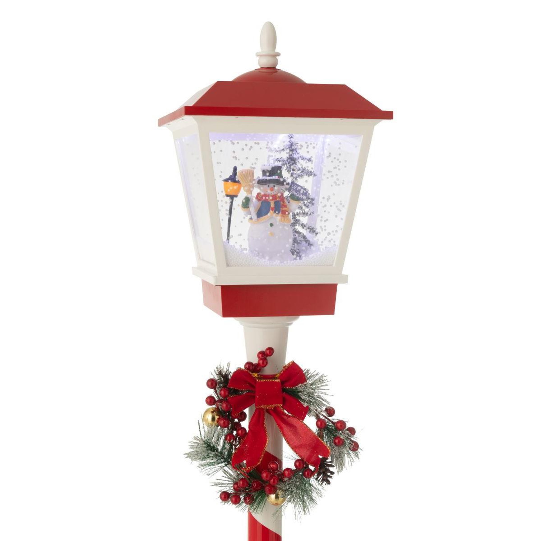 Voir la diapositive 3 : J-LINE Lampadaire de noël à led  neige  180cm rouge