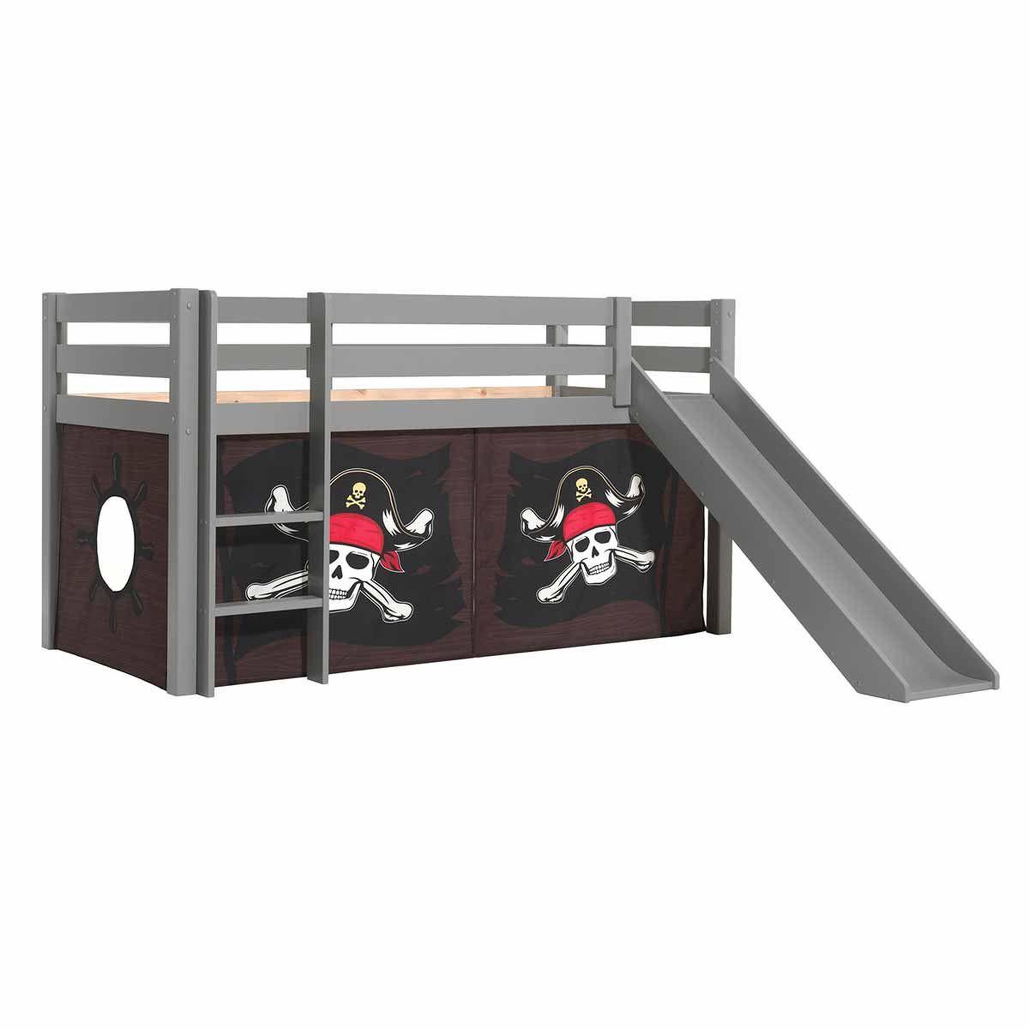 Paris Prix Lit enfant surélevé avec toboggan  pino caribian pirates  90x200cm gris
