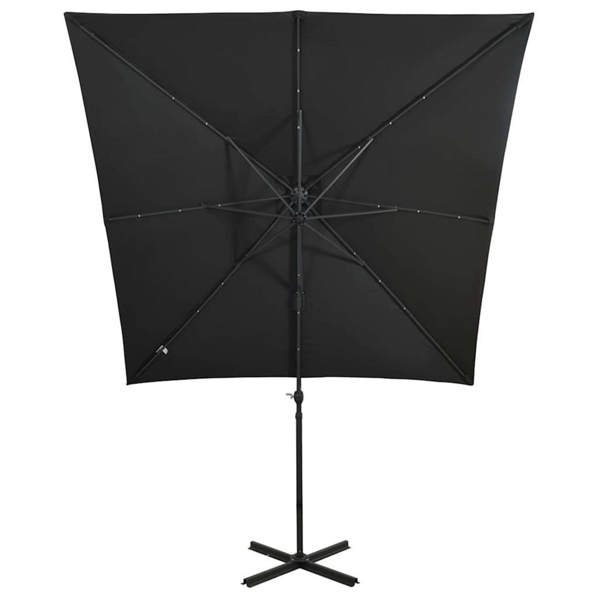 VIDAXL Parasol de jardin en porte-a-faux et mat et lumieres LED noir