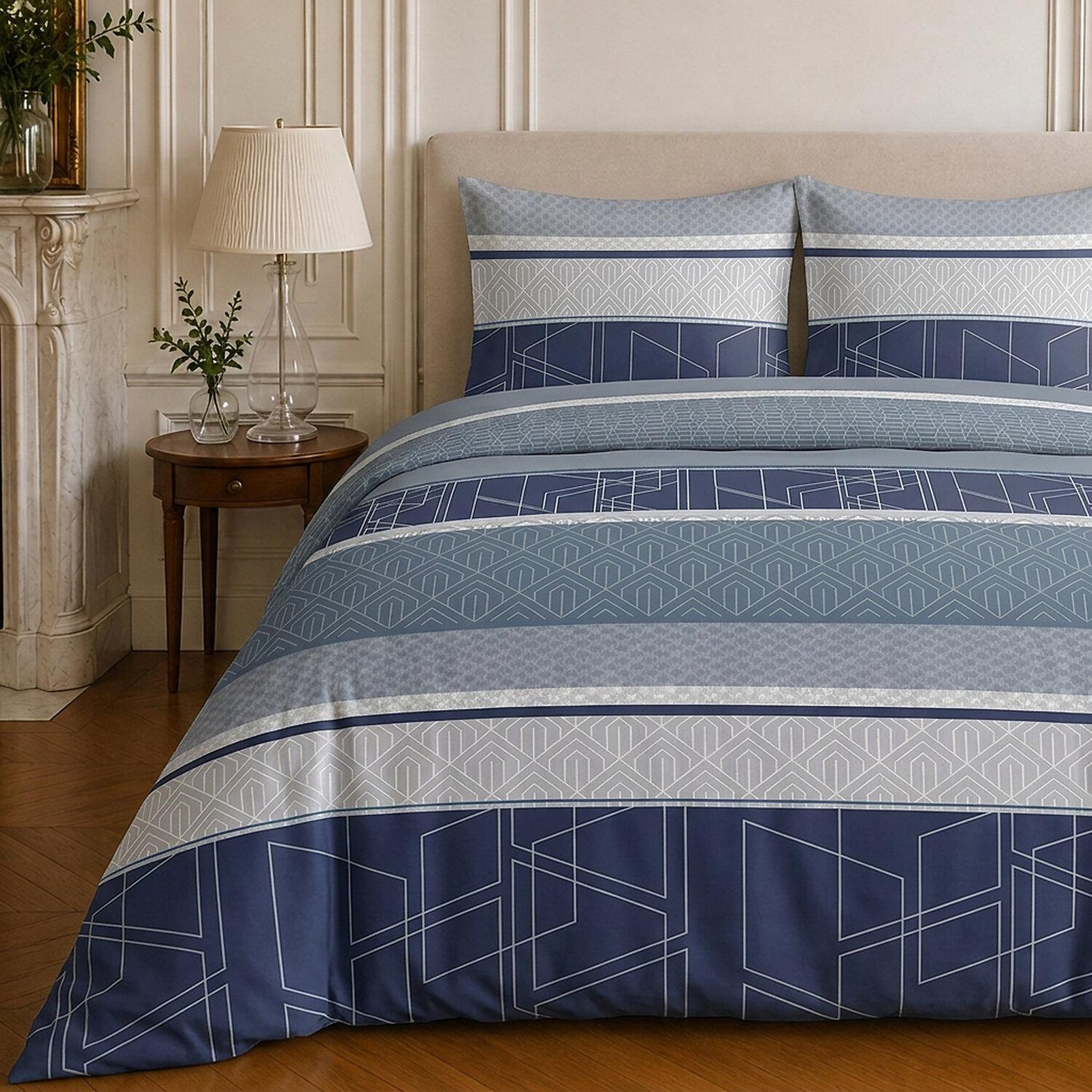 Voir la diapositive 3 : Home collection Parure housse de couette imprimée 100% coton 57 fils - ulysse