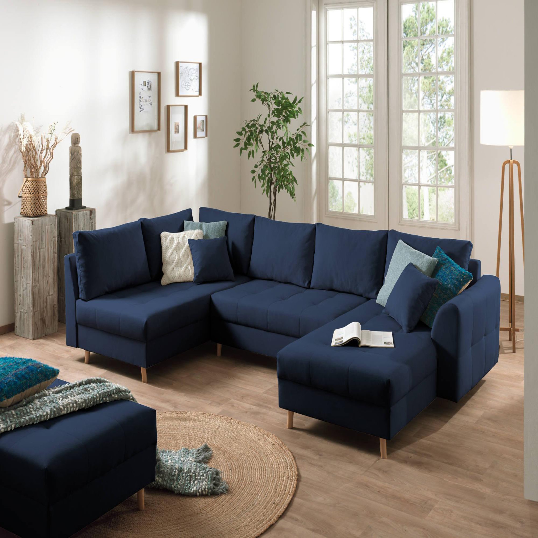 Voir la diapositive 1 : LISA DESIGN Rune - canapé panoramique avec pouf d'appoint - 7 places - style scandinave - gauche