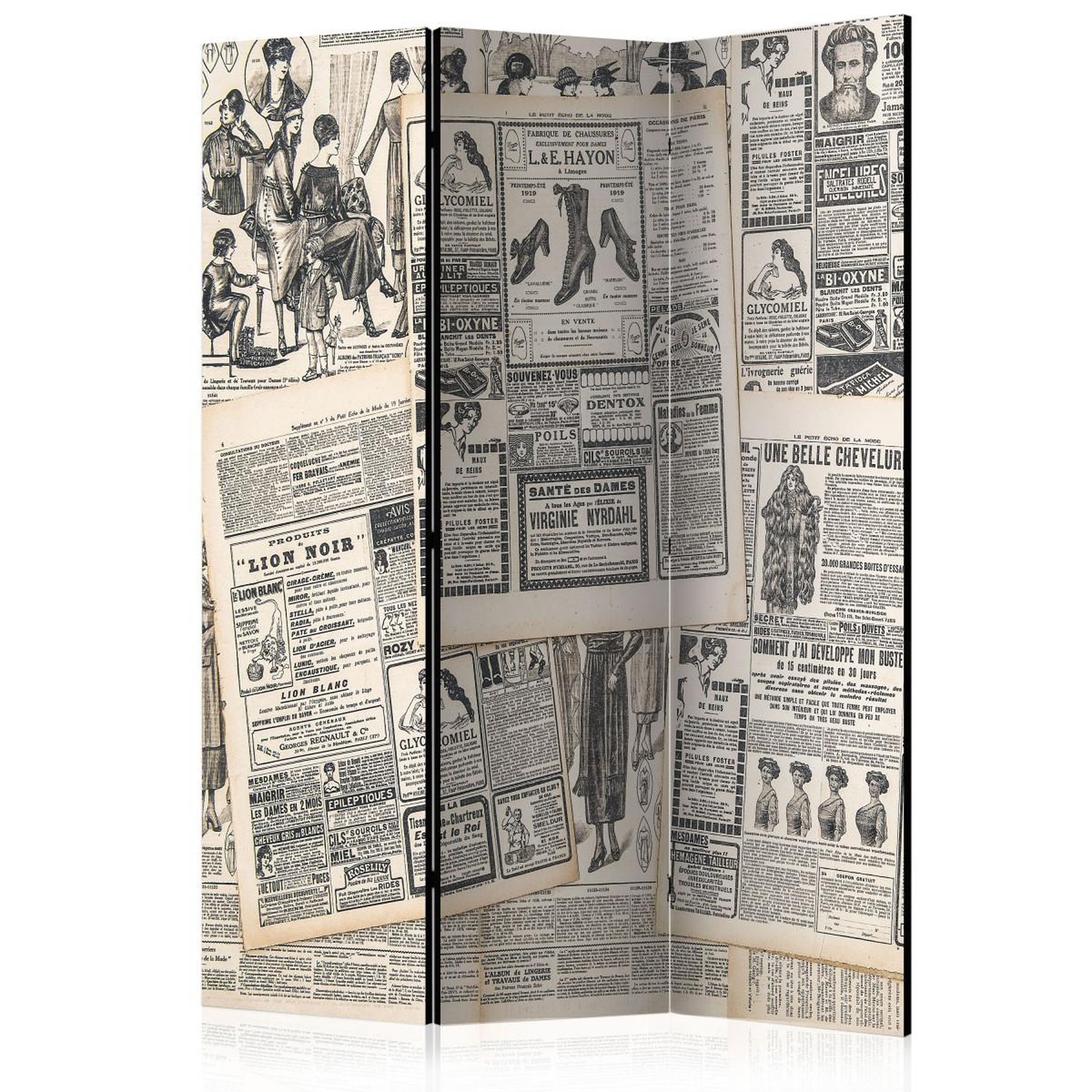 Paris Prix Paravent 3 volets  vintage newspapers  135x172cm