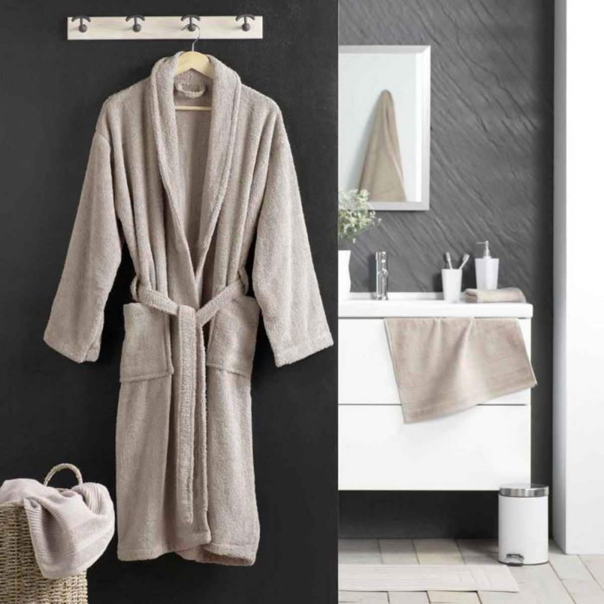 Paris Prix Peignoir Col Châle en Coton  Tendresse  Taupe