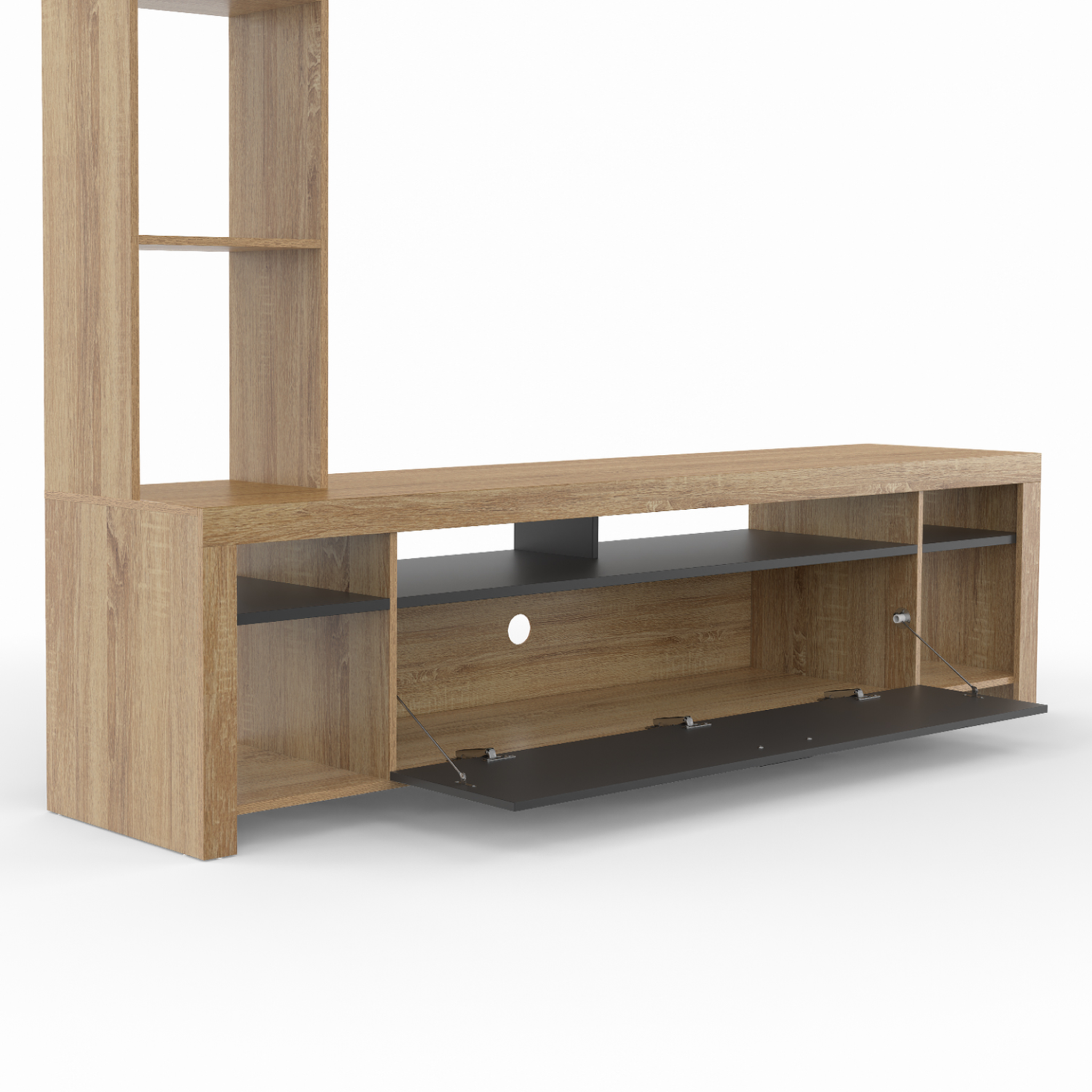 Voir la diapositive 6 : ID MARKET Ensemble meuble tv et étagères 170 cm malo bois et placard noir