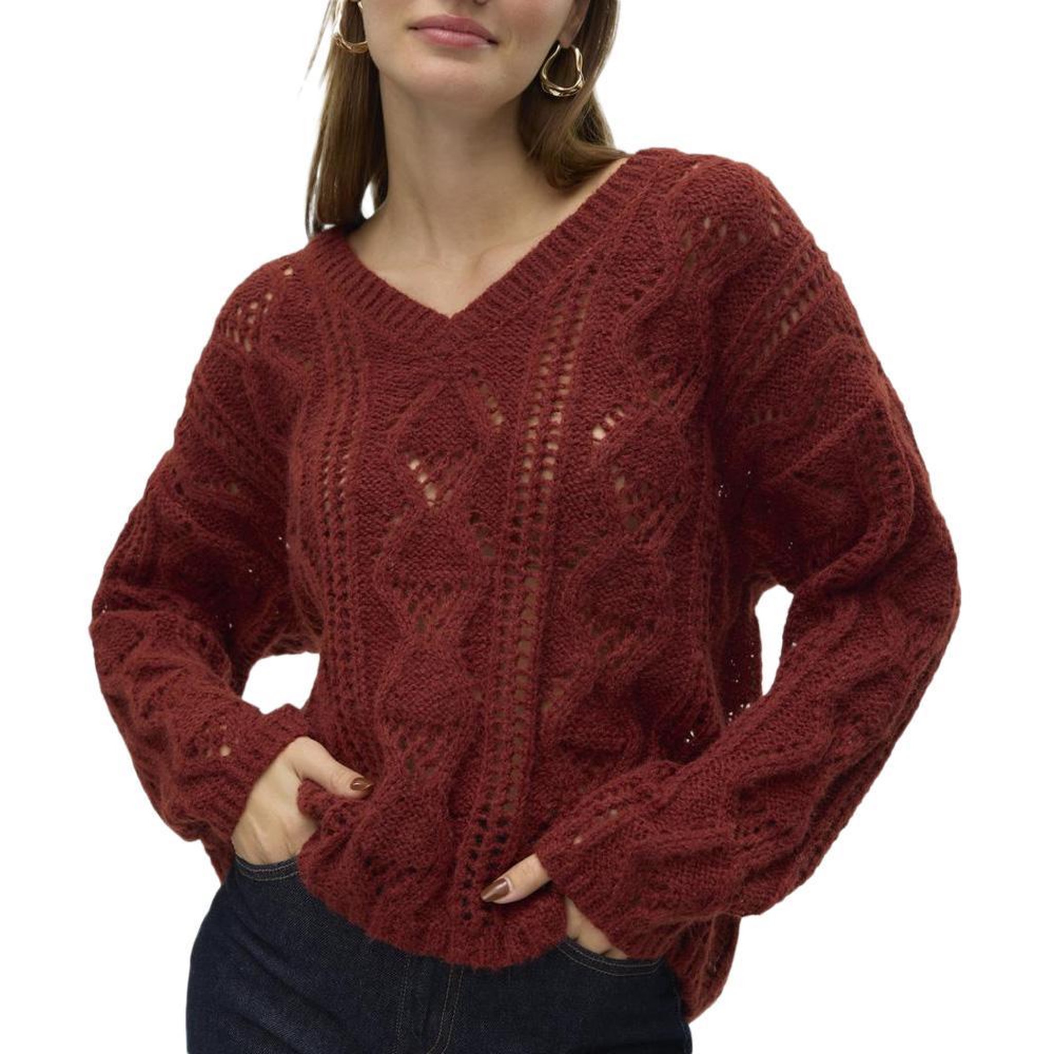 Vero Moda Pull Bordeaux Femme Vero Moda Structure. Coloris disponibles : Rouge