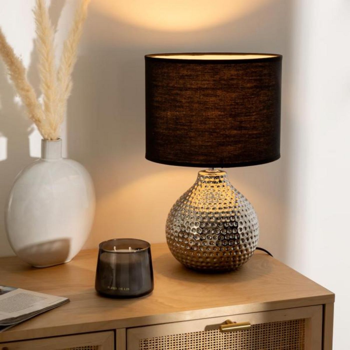 ATMOSPHERA Lampe à poser design martelé Angie - H. 38 cm - Argent