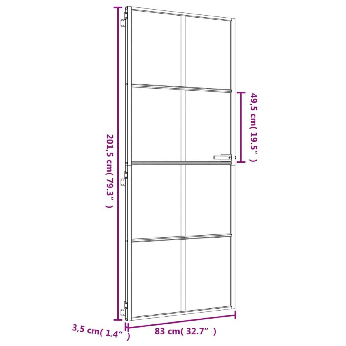 VIDAXL Porte interieure mince dore 83x201,5 cm verre trempe aluminium