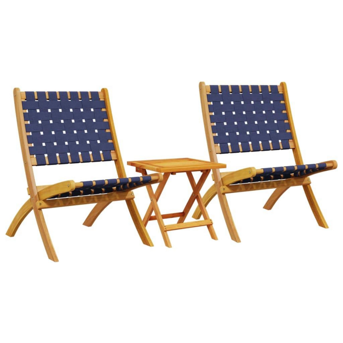 VIDAXL Chaises pliables de jardin lot de 2 avec table bleu fonce bois