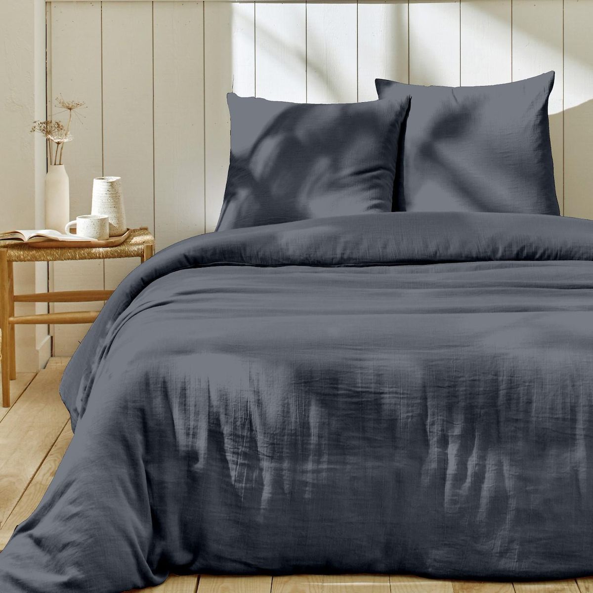 Home collection Parure housse de couette en gaze de coton - rose