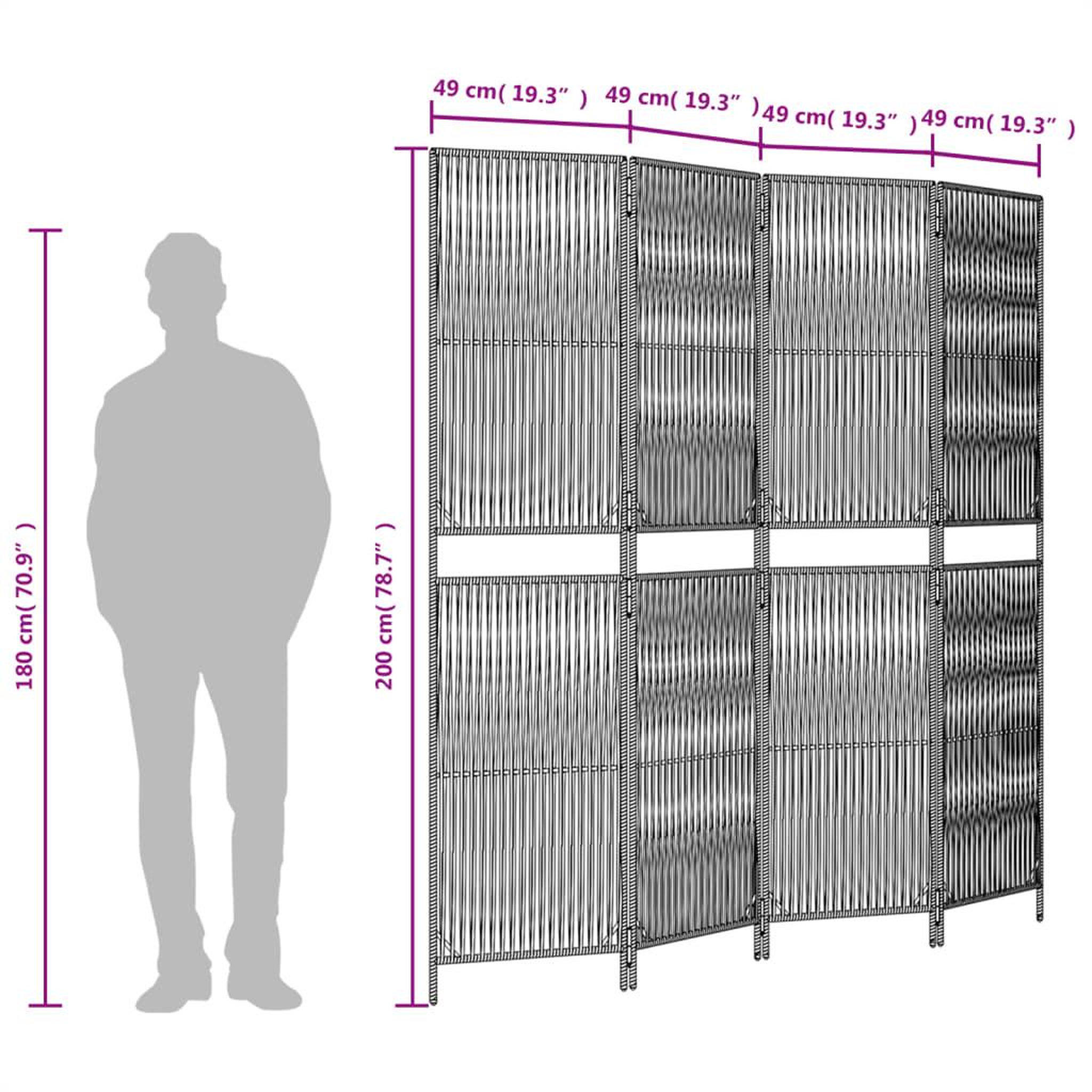 Voir la diapositive 6 : VIDAXL Cloison de separation 4 panneaux gris resine tressee