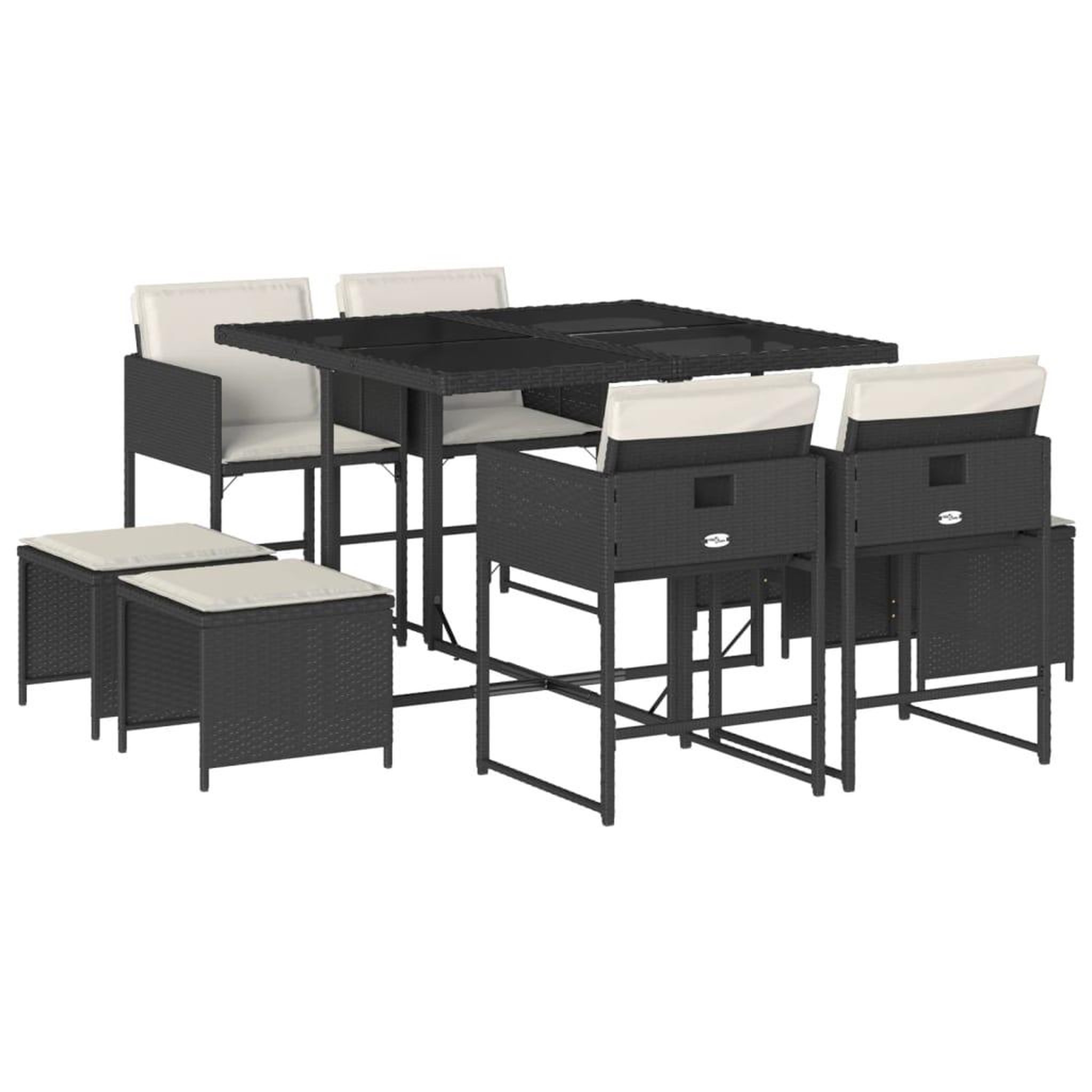 Voir la diapositive 2 : VIDAXL Ensemble a manger de jardin 9pcs coussins noir resine tressee