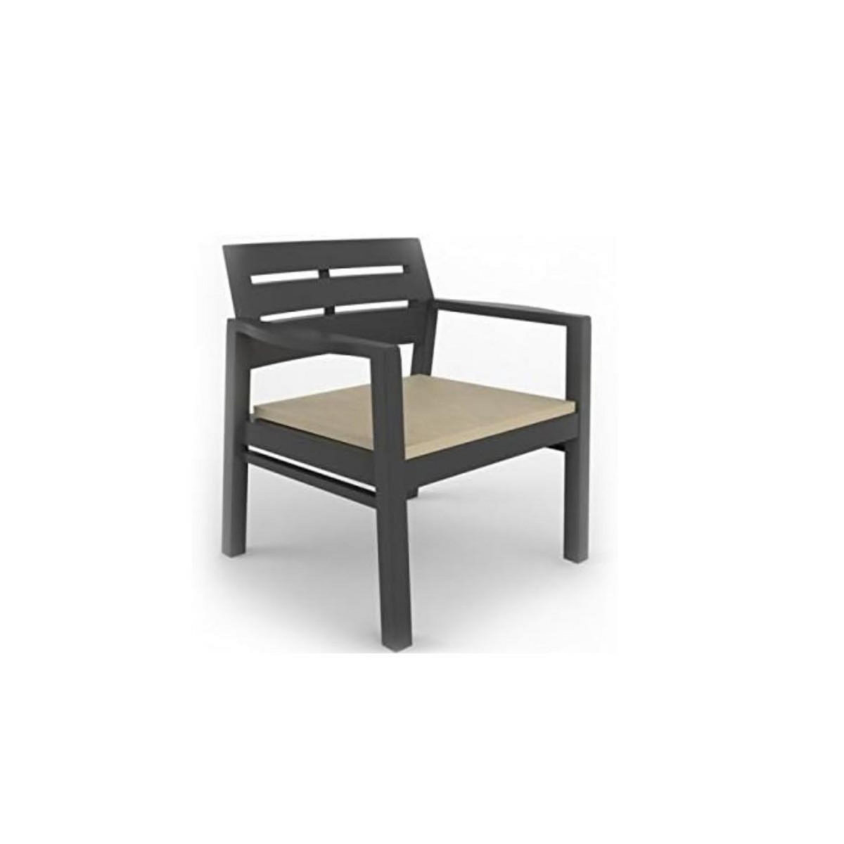 KZ GARDEN Salon de jardin 4 pièces Anthracite Canapé 2 places + 2 fauteuils + Table basse + 3 Coussins écru KZ GARDEN