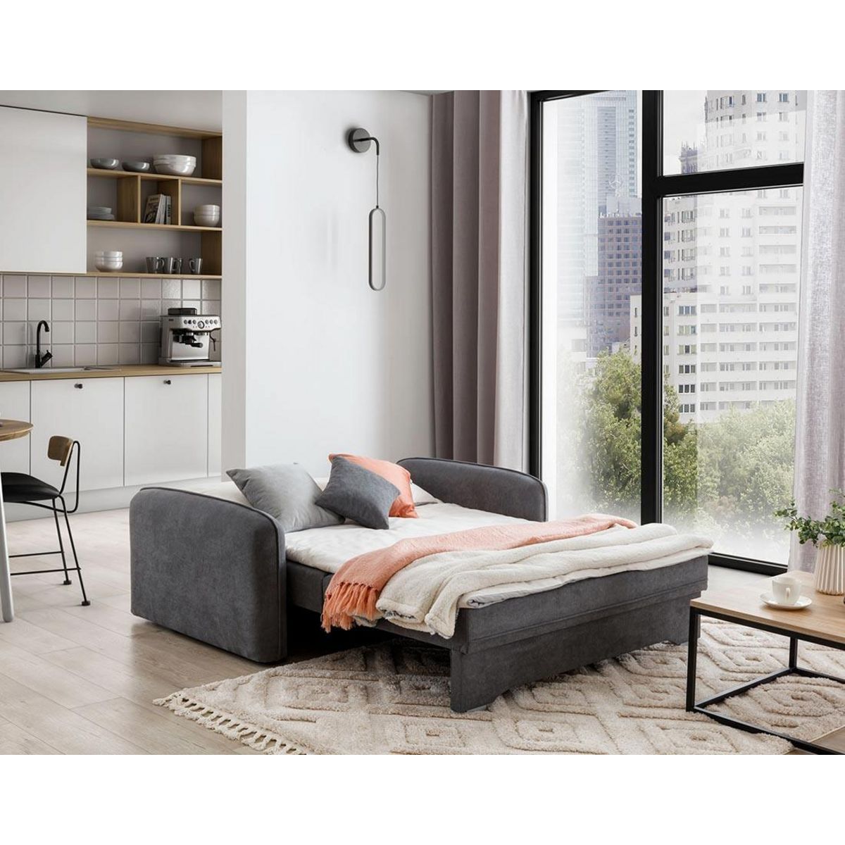 BEST MOBILIER Michelle - canapé droit 3 places convertible avec coffre en velours