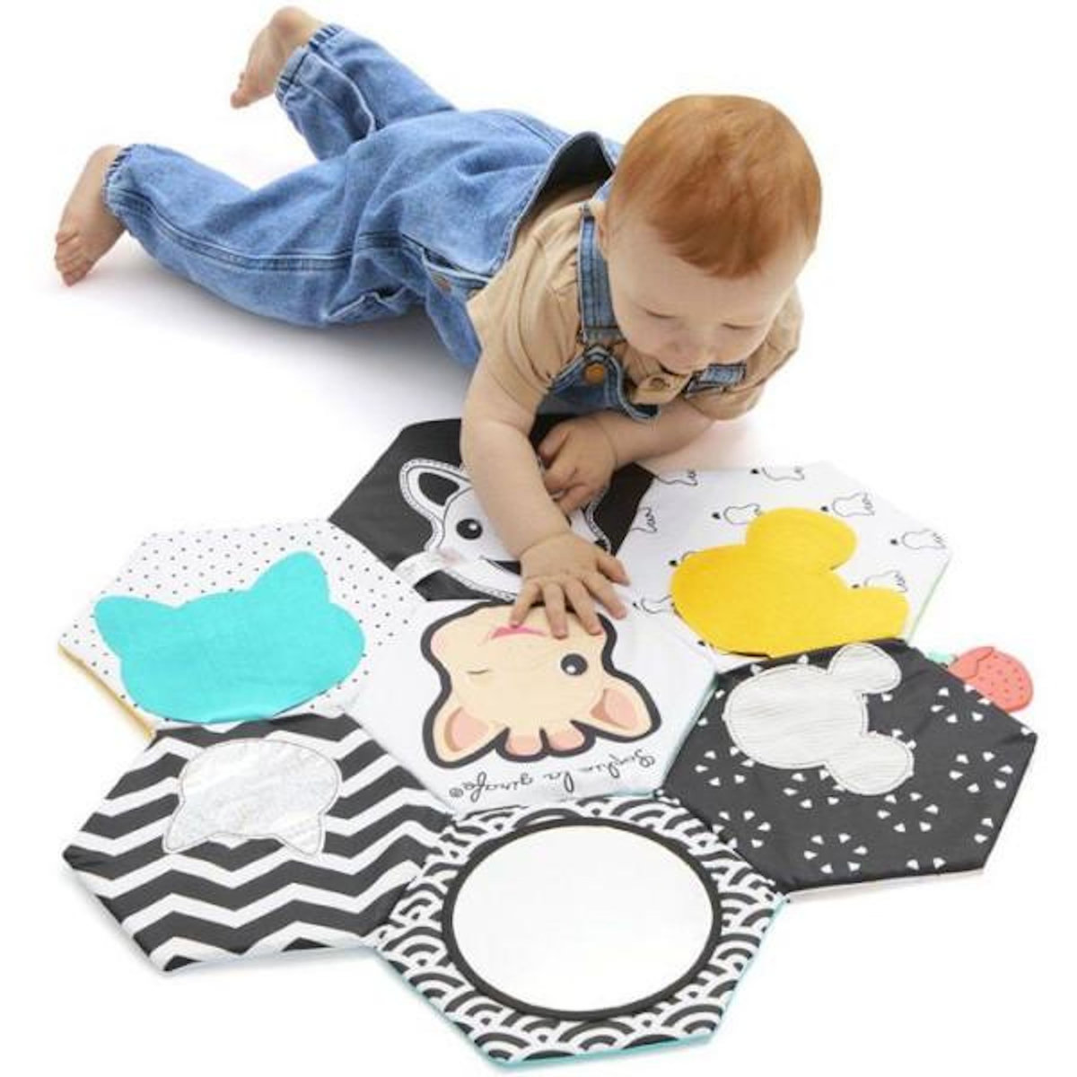 SOPHIE LA GIRAFE Livre tapis d'éveil - SOPHIE LA GIRAFE - 7 émotions - Textures variées - Recto verso noir et blanc