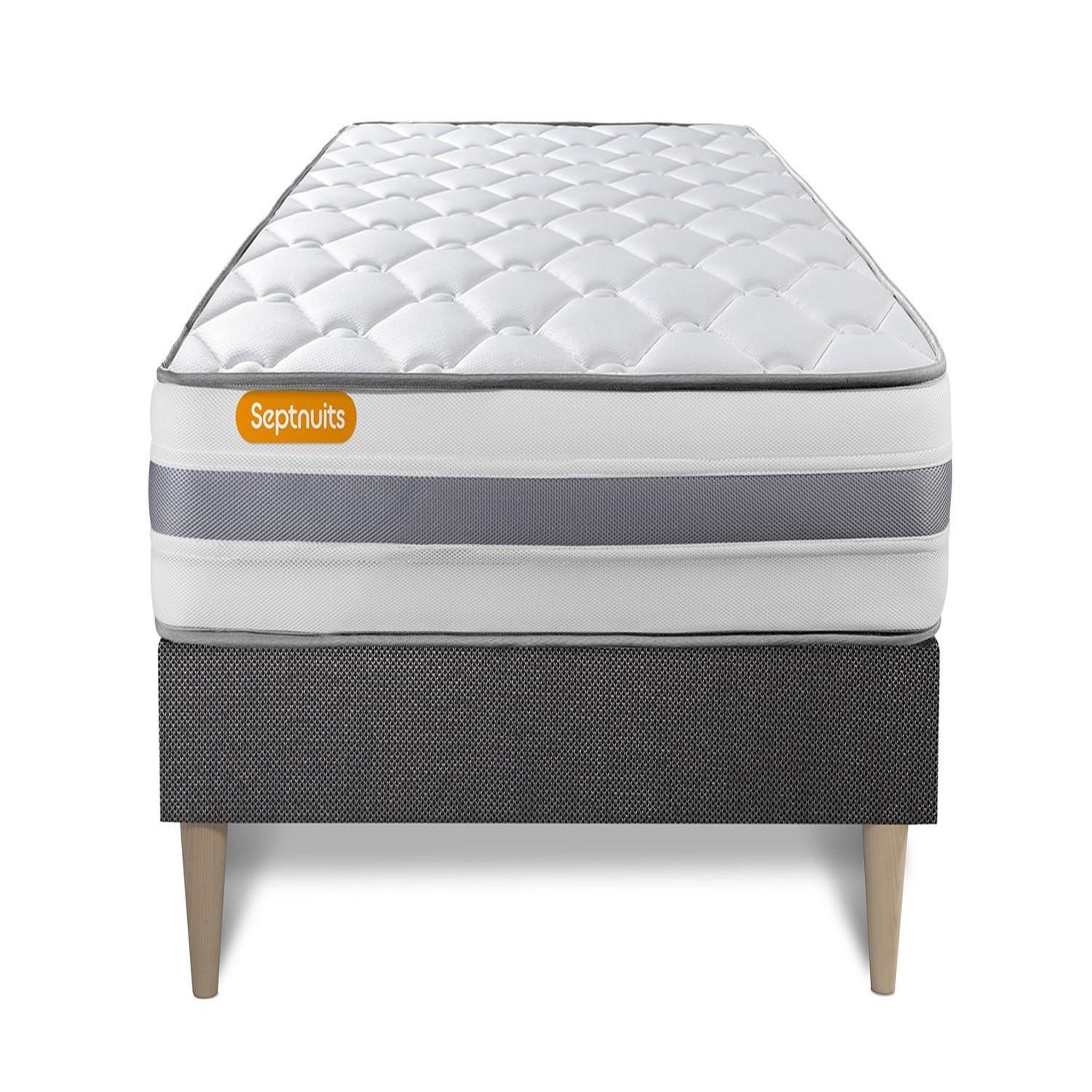 SEPTNUITS Matelas + sommier kit gris Memo Spring Ressorts ensachés MAXI épaisseur. Coloris disponibles : Gris