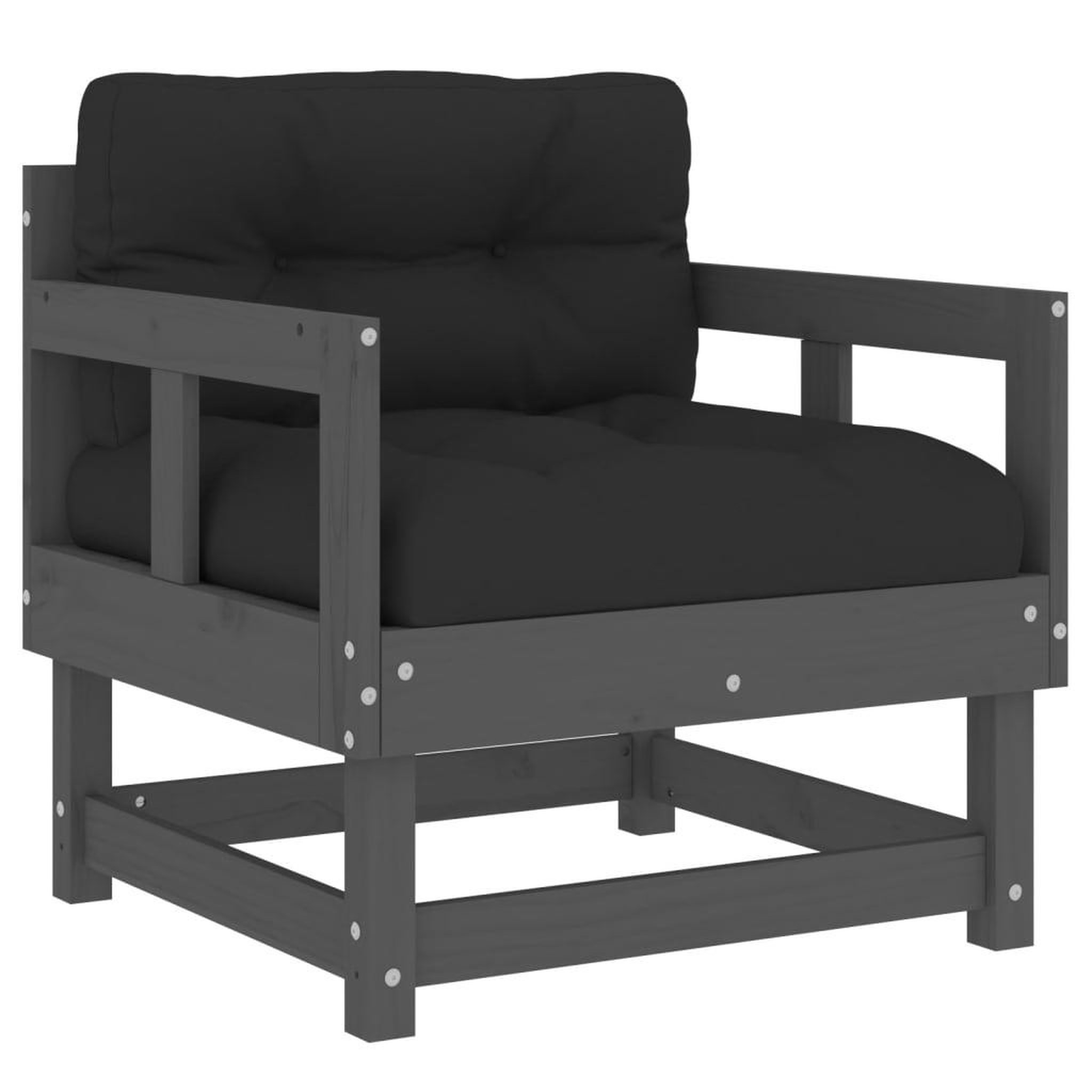 Voir la diapositive 3 : VIDAXL Chaises de jardin et coussins lot de 2 gris bois de pin massif