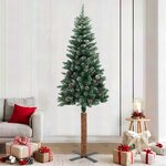 VIDAXL Sapin de Noël mince bois veritable et neige blanche vert 210 cm