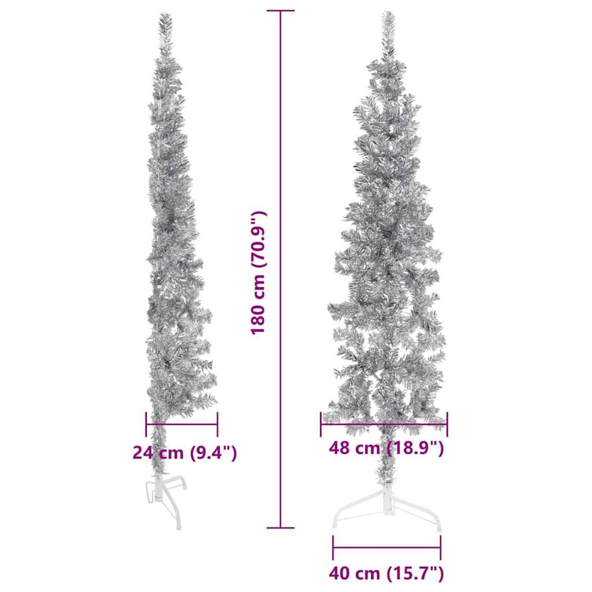 VIDAXL Demi sapin de Noël artificiel mince avec support Argente 180 cm