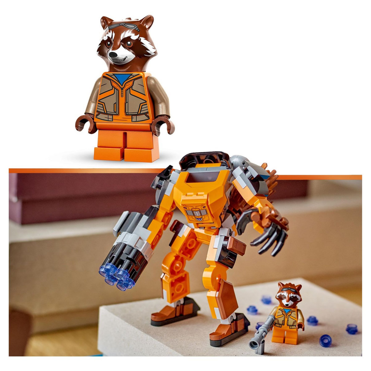 LEGO Marvel 76243 L'armure robot de Rocket,  Figurine Gardiens de la Galaxie, Jouet Raton Laveur, Avengers