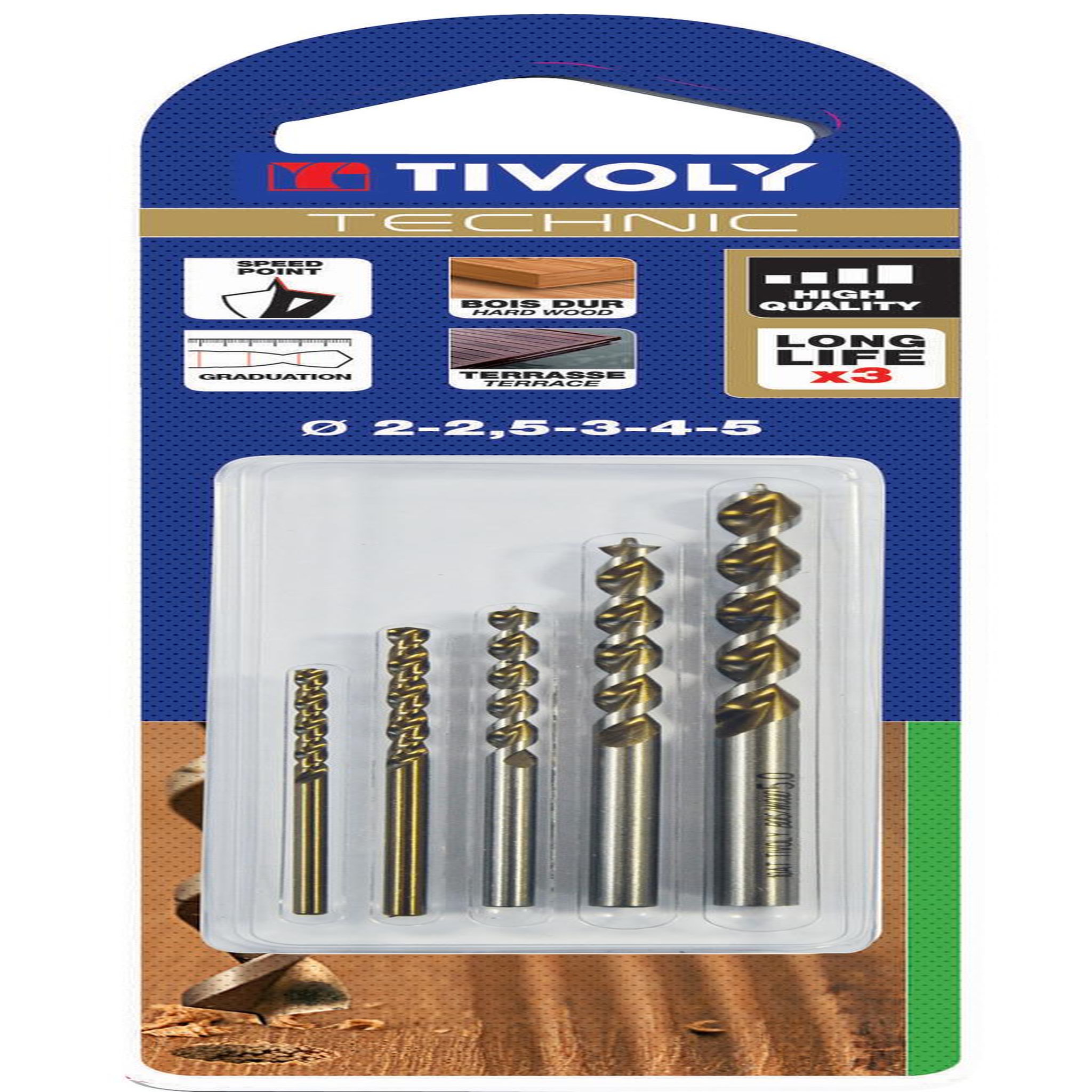 TIVOLY Coffret de 5 forets technic bois, Diam.2 à 5 mm TIVOLY