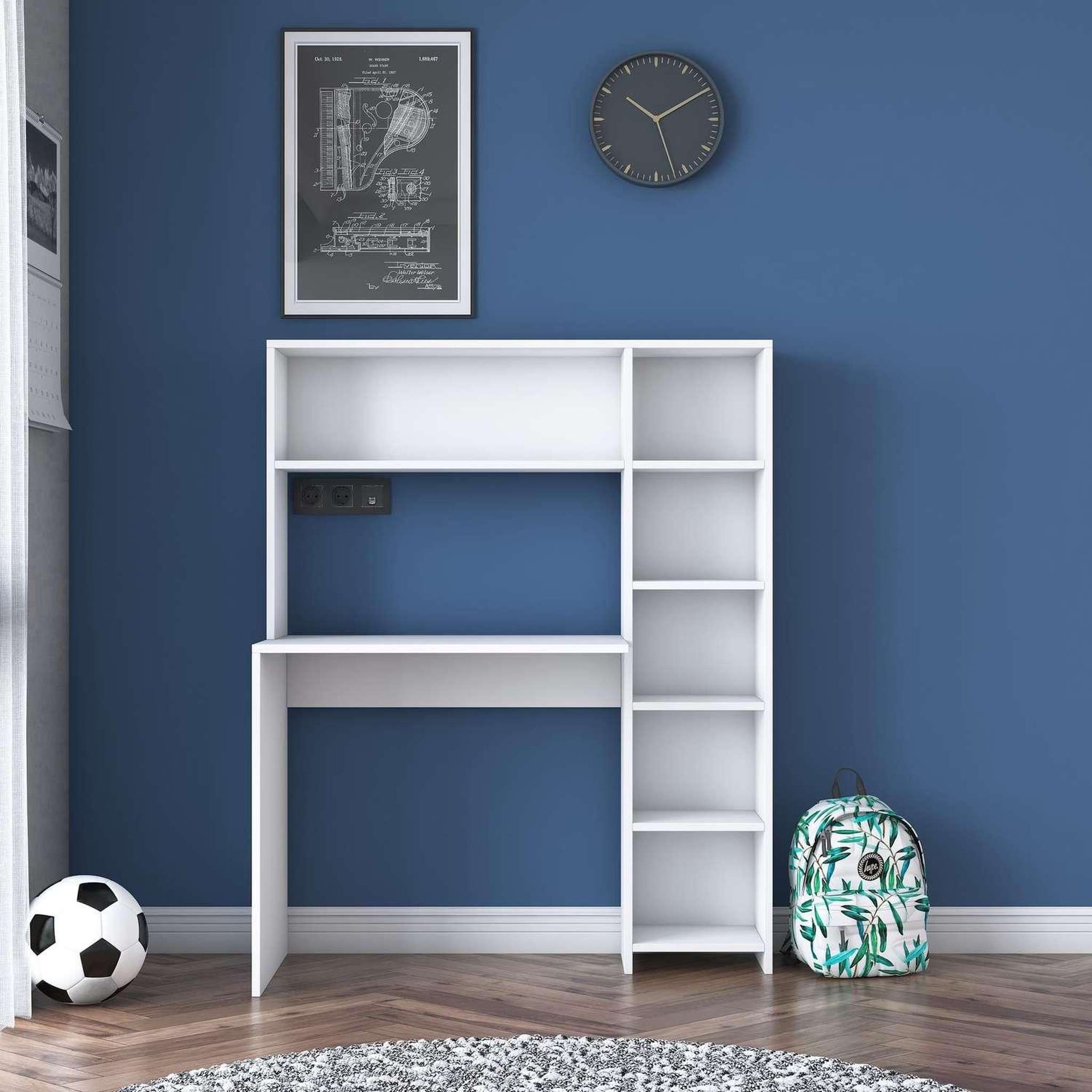Voir la diapositive 6 : TOILINUX Bureau luminure avec rangements en bois - blanc