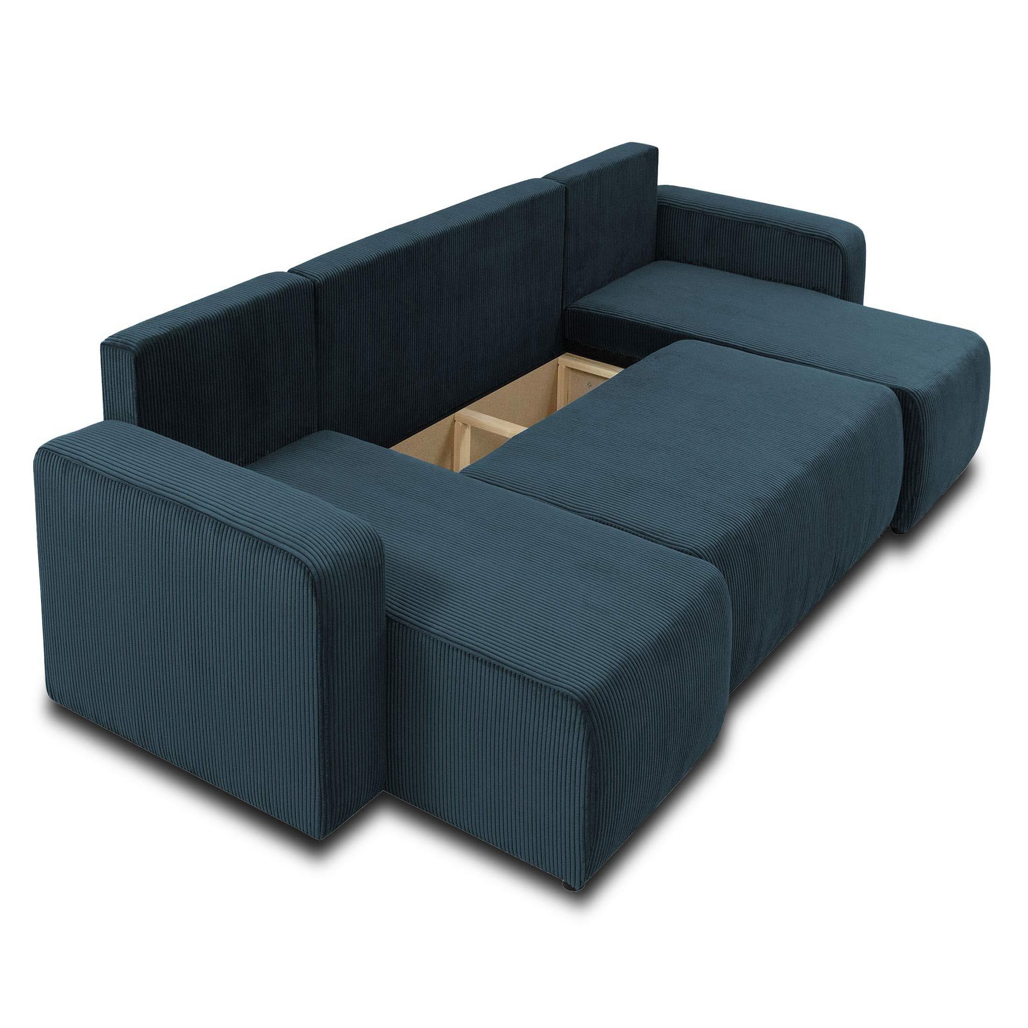 Voir la diapositive 2 : BEST MOBILIER Artemisa - canapé panoramique en u - 7 places - convertible avec coffre - en velours côtelé